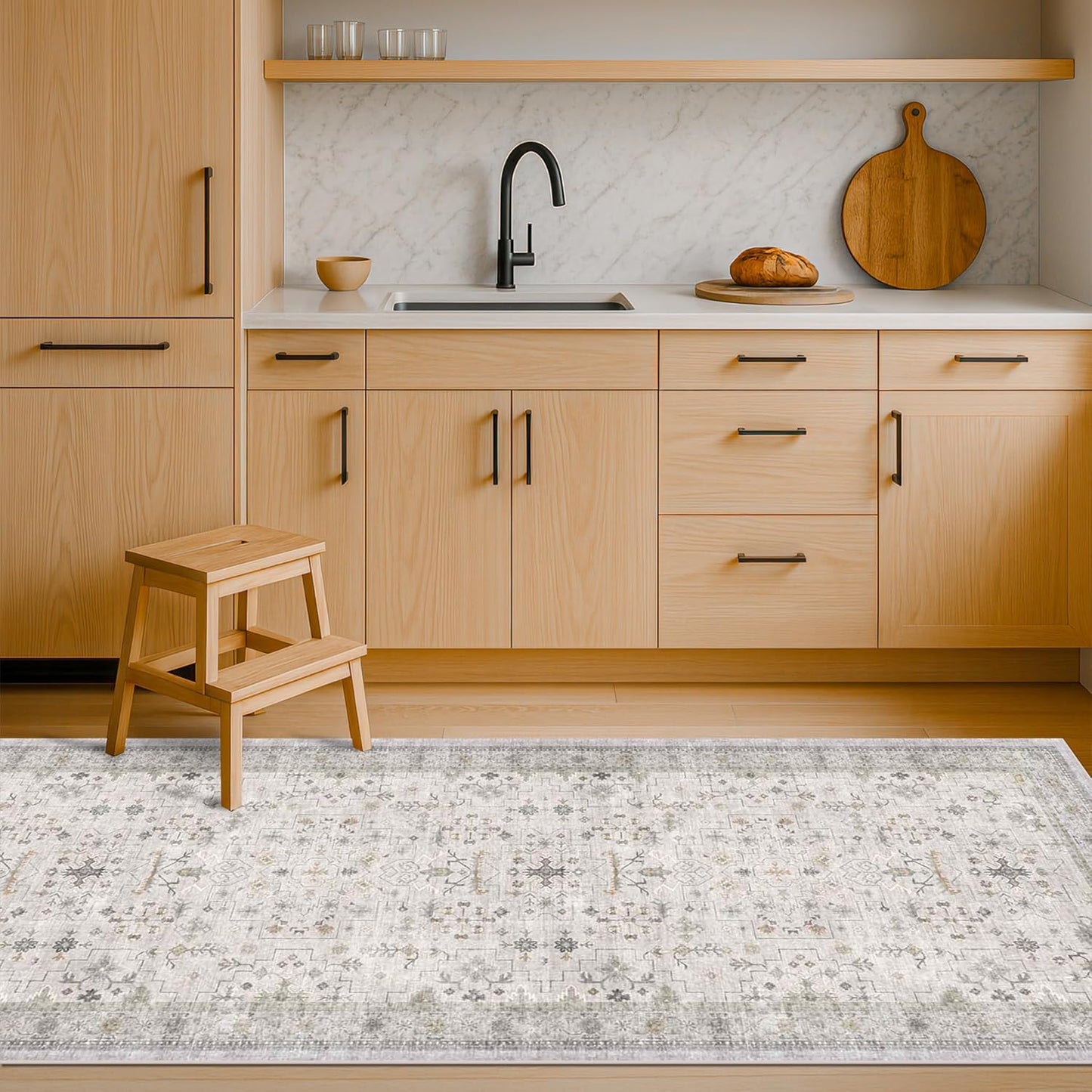 Green Area Rugs 9x12 Living Room - Washable Oriental Geometric, Extra Large for Bedroom Non Slip Soft Faux Wool Carpet for Dining Room Playroom, Lounge - Blue and Green Floral Rug