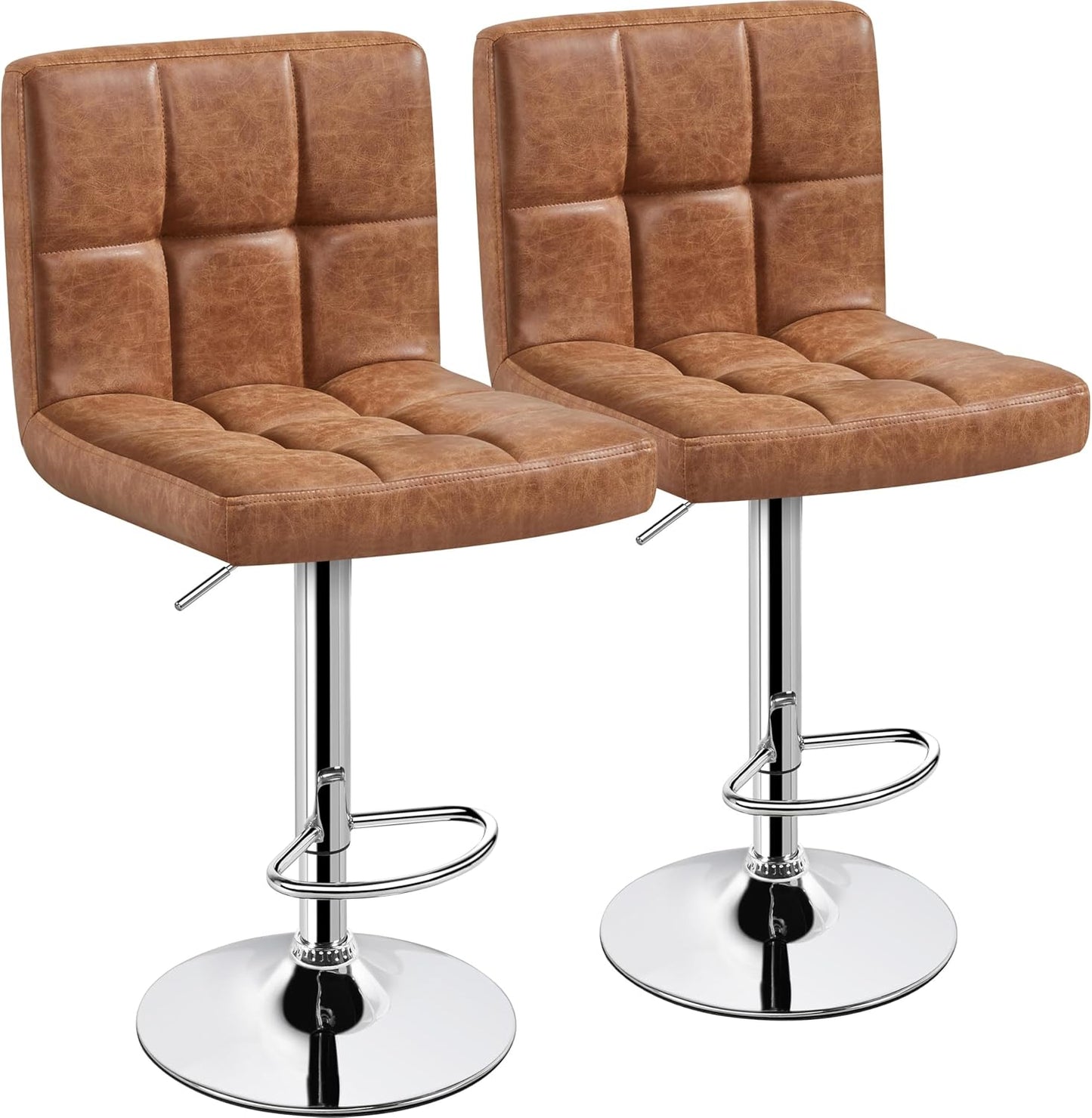Yaheetech Bar Stools Set of 2, Adjustable PU Leather Swivel Barstools, Modern Counter Stools with Back and Footrest, Counter Height Barstools for Bar, Kitchen, Dining Room, Black