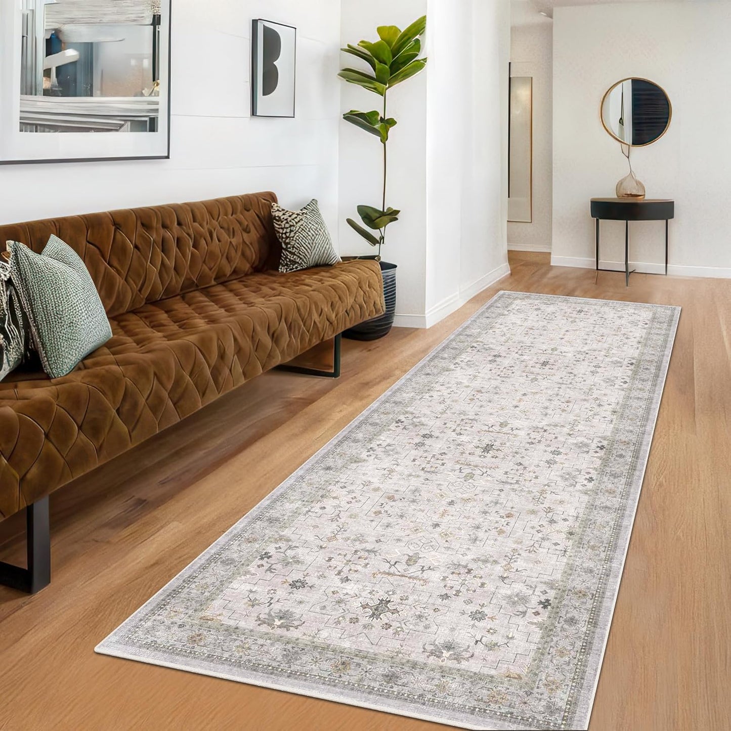 Green Area Rugs 9x12 Living Room - Washable Oriental Geometric, Extra Large for Bedroom Non Slip Soft Faux Wool Carpet for Dining Room Playroom, Lounge - Blue and Green Floral Rug