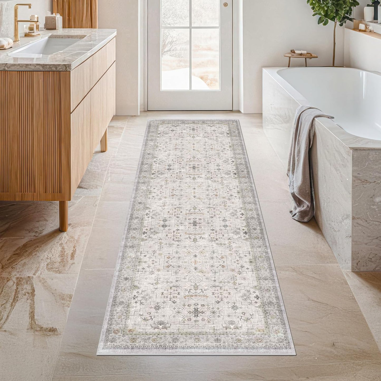 Green Area Rugs 9x12 Living Room - Washable Oriental Geometric, Extra Large for Bedroom Non Slip Soft Faux Wool Carpet for Dining Room Playroom, Lounge - Blue and Green Floral Rug