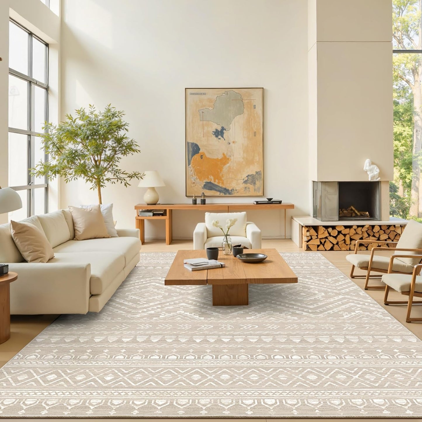 10x14 Area Rug for Living Room Moroccan Washable Rugs Non Slip Indoor Floor Carpet Foldable Large Soft Area Rug for Dining Room Bedroom with Low Pile(Grey,10'x14')