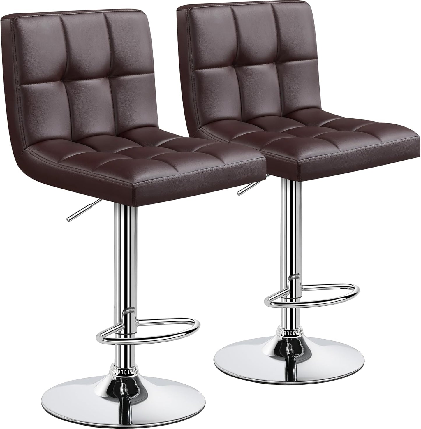 Yaheetech Bar Stools Set of 2, Adjustable PU Leather Swivel Barstools, Modern Counter Stools with Back and Footrest, Counter Height Barstools for Bar, Kitchen, Dining Room, Black