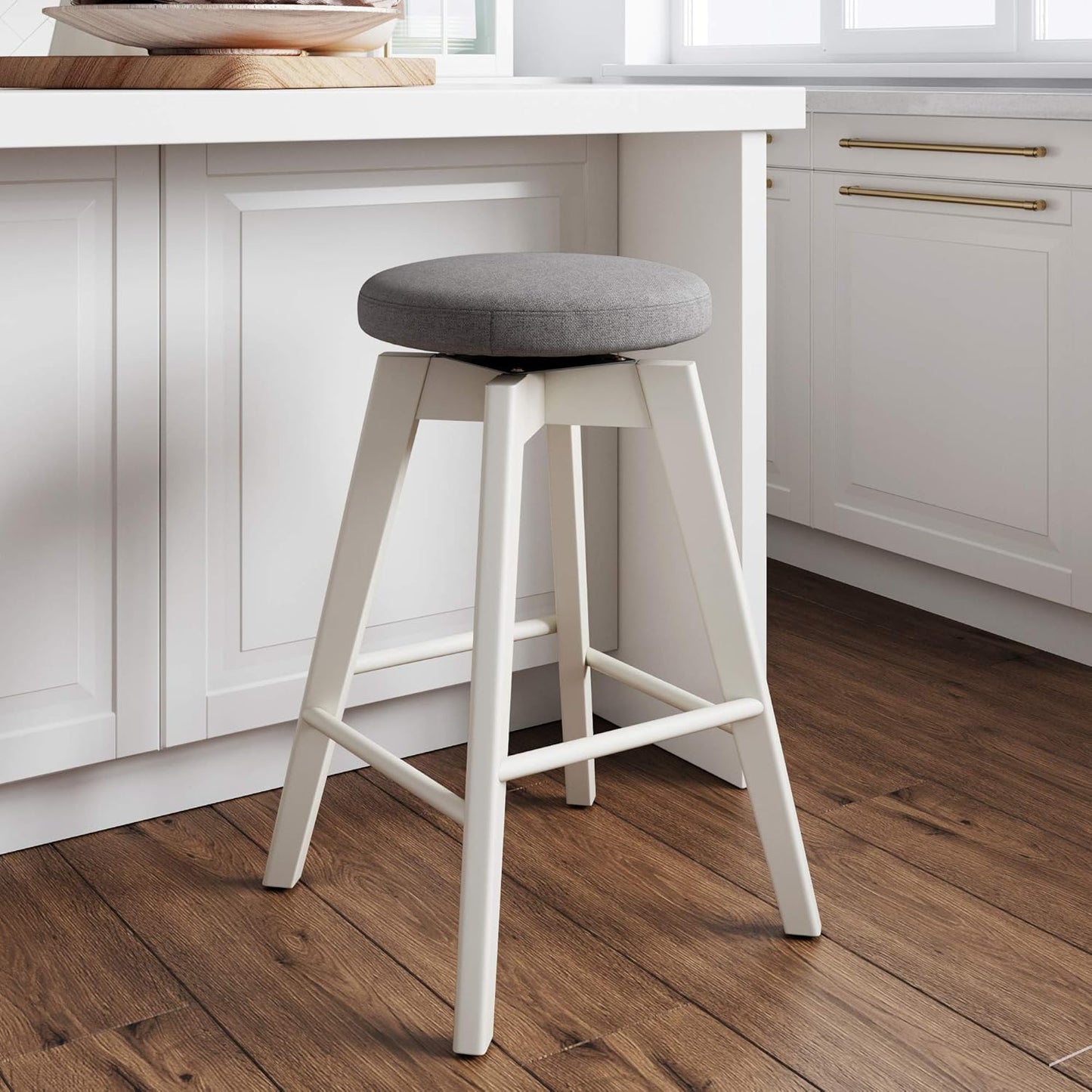 Nathan James Barker Classic Counter Height Wood Barstool with Leather Removable Cushion, Backless Island 24" Bar Stool for Kitchen, Chestnut Brown