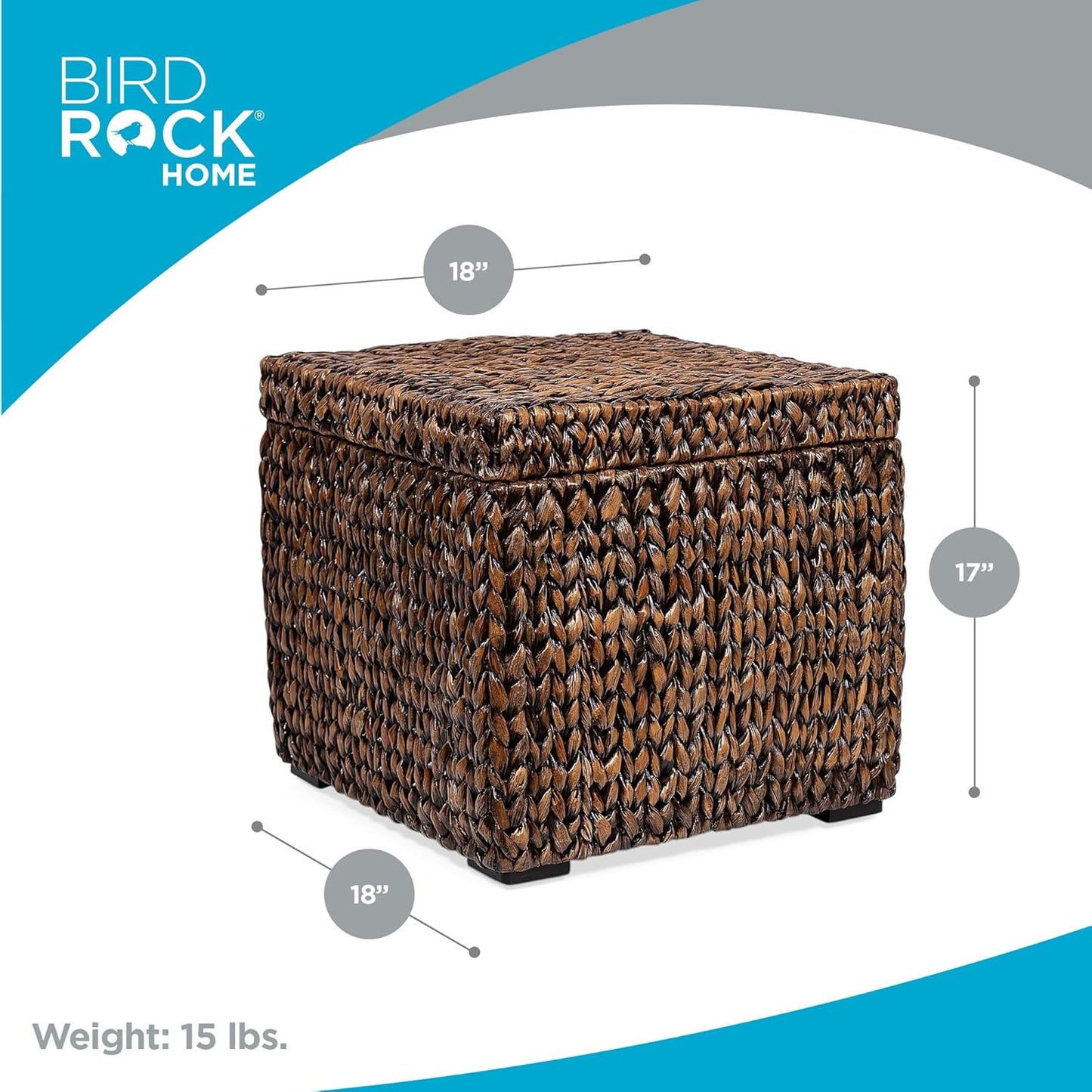 BIRDROCK HOME Storage Cube Box with Lid - Brown Wash Seagrass - Hand Woven Container for Blankets Pillows - Sturdy Metal Frame
