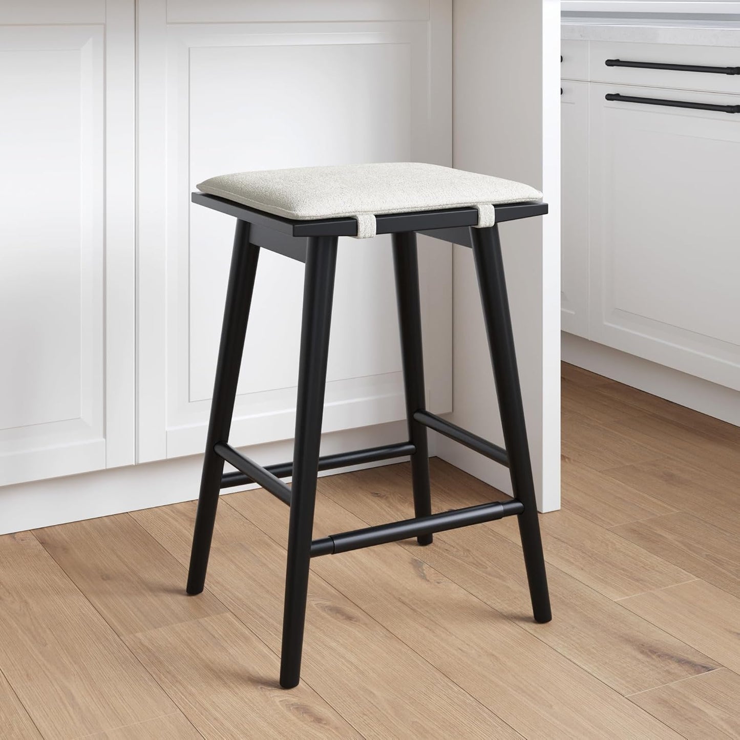 Nathan James Barker Classic Counter Height Wood Barstool with Leather Removable Cushion, Backless Island 24" Bar Stool for Kitchen, Chestnut Brown