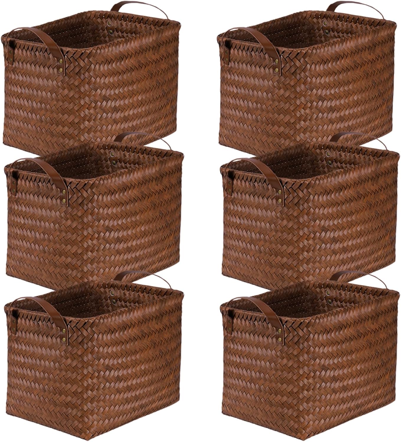 BROWNLILY Handwoven Clothes Basket Laundry Hampers Large Wicker Storage Baskets for Shelves Blankets Closet Storage Bins Car Bedroom Bathroom Organizers and Storage Bath (Pack of 4, Brown)