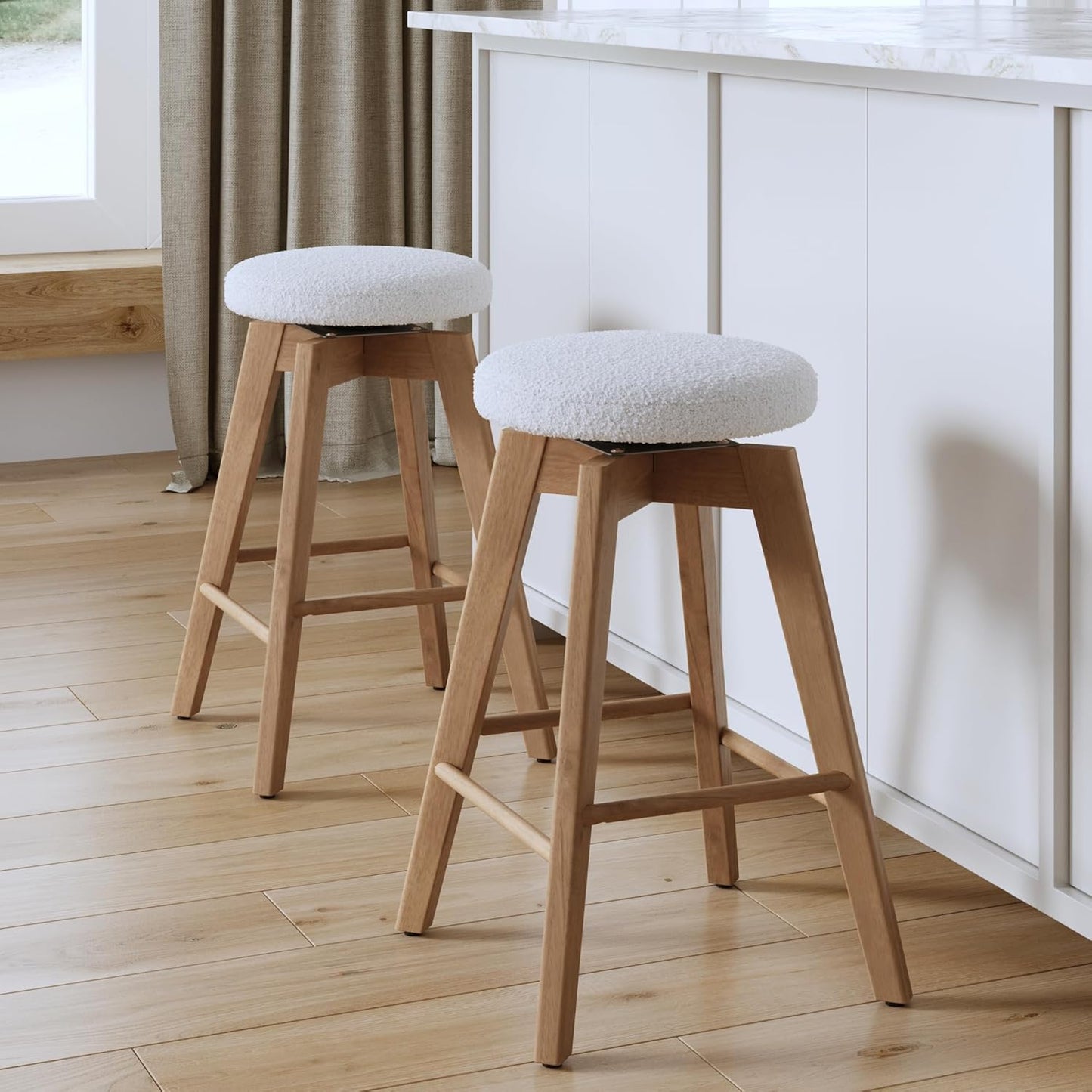 Nathan James Barker Classic Counter Height Wood Barstool with Leather Removable Cushion, Backless Island 24" Bar Stool for Kitchen, Chestnut Brown
