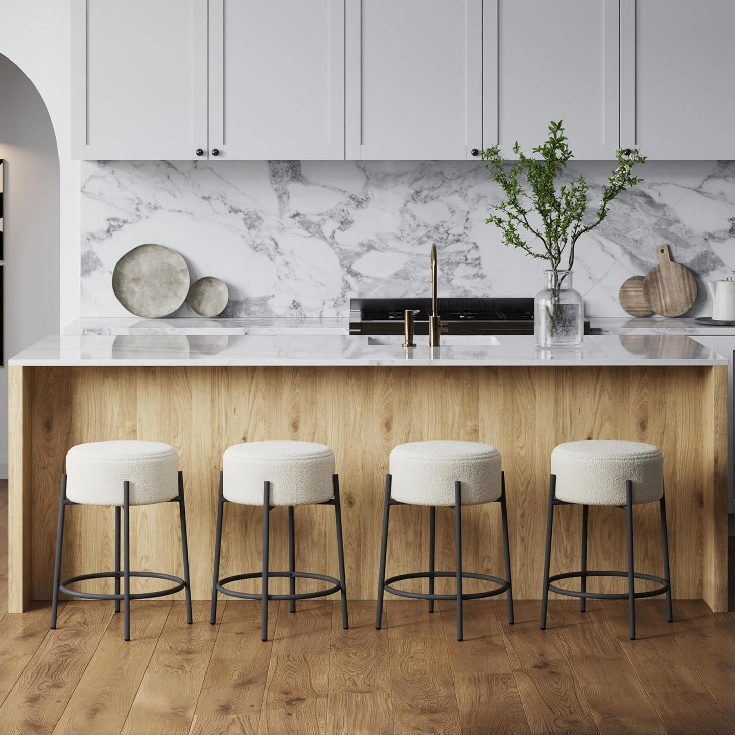 Nathan James Barker Classic Counter Height Wood Barstool with Leather Removable Cushion, Backless Island 24" Bar Stool for Kitchen, Chestnut Brown