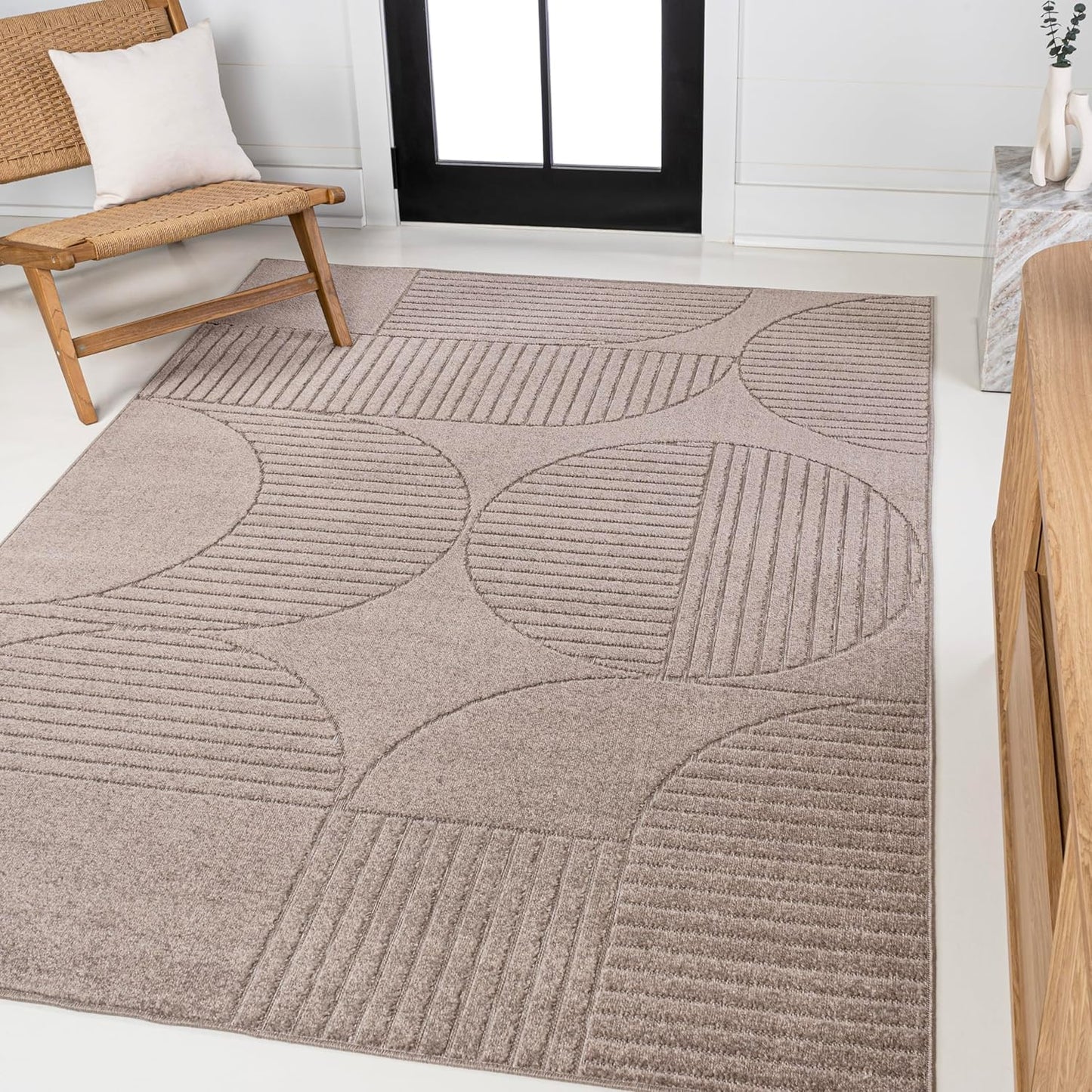 JONATHAN Y Nordby High-Low Arch Striped Ivory/Cream Indoor/Outdoor Area Rug, 8x10, Modern, Contemporary, Geometric, Bohemian, Bedroom, Kitchen, Living Room,Non Shedding (SCN104B-8)