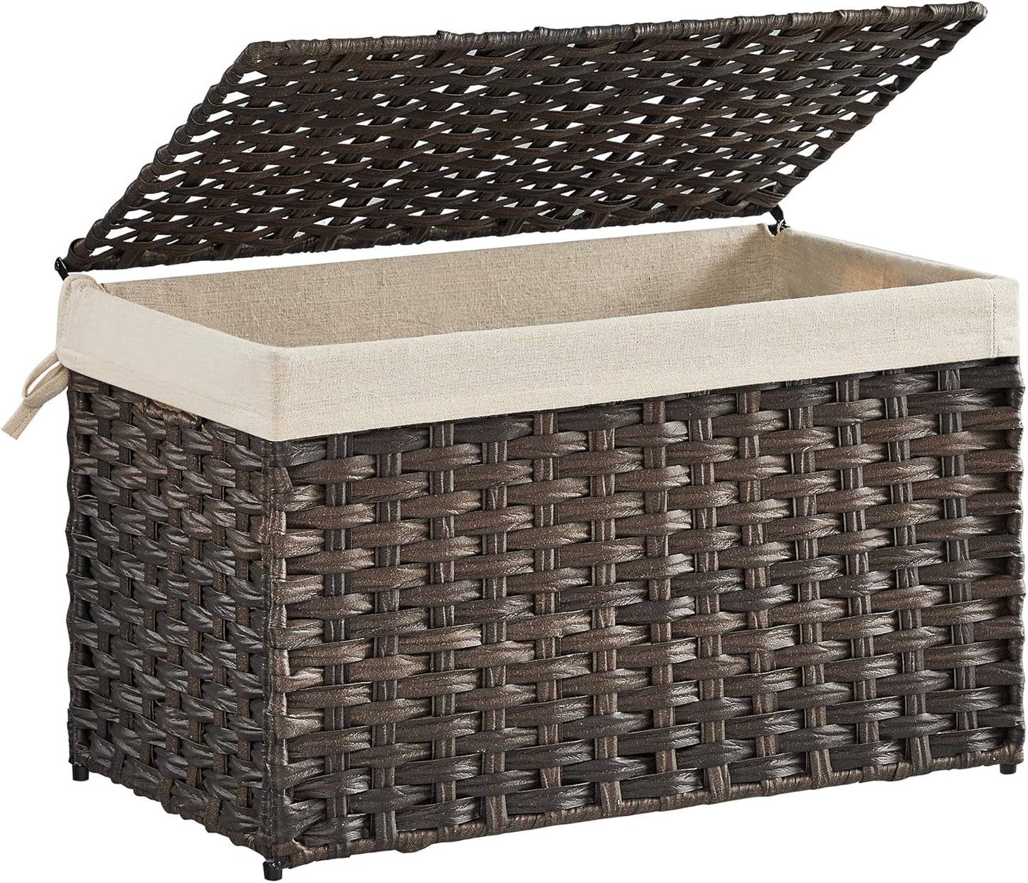SONGMICS Storage Basket with Lid, 42.3 Gallon (160L) Storage Bin, Woven Blanket Storage Basket with Handles, Foldable, Removable Liner, Metal Frame, for Bedroom, Laundry Room, Brown URST76BR