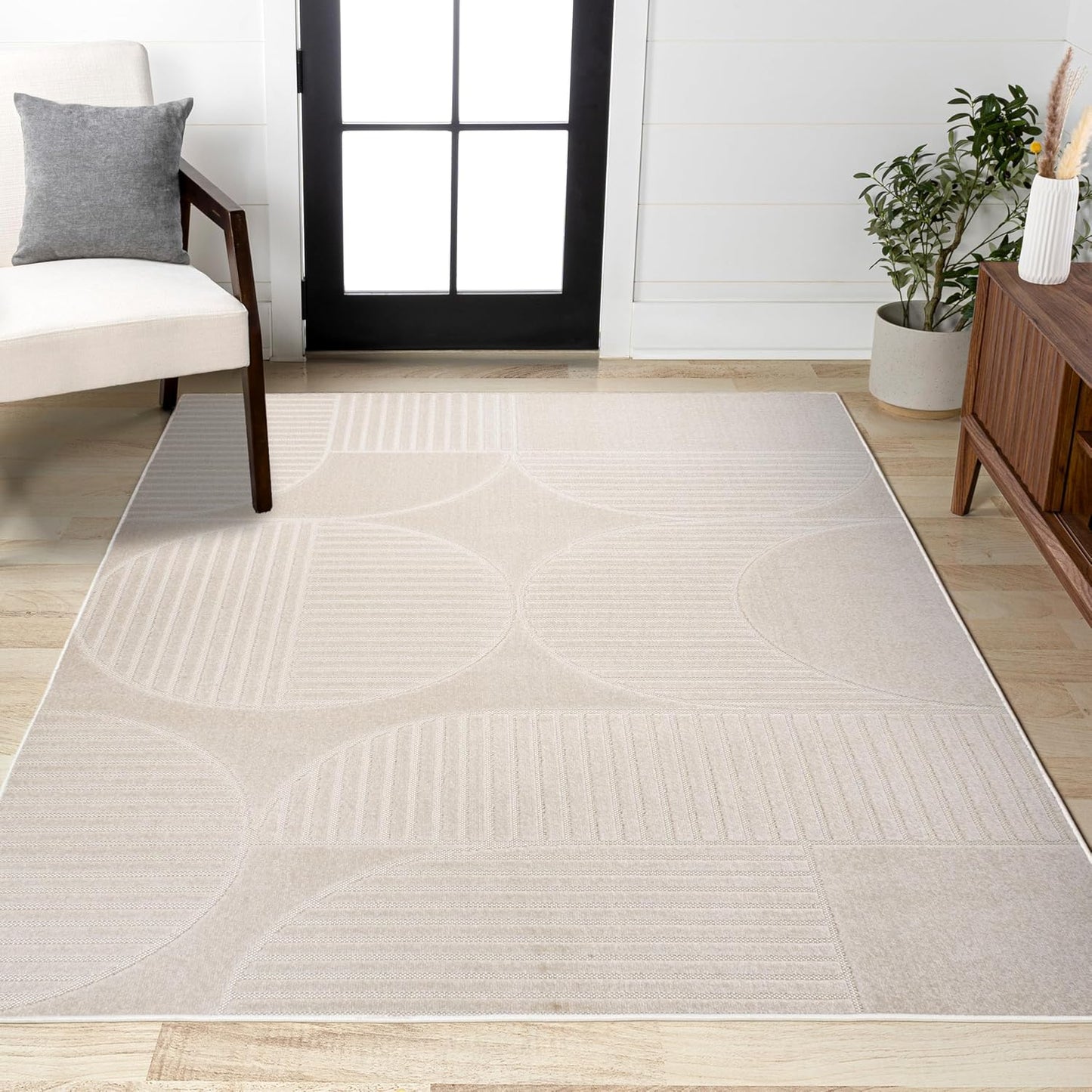JONATHAN Y Nordby High-Low Arch Striped Ivory/Cream Indoor/Outdoor Area Rug, 8x10, Modern, Contemporary, Geometric, Bohemian, Bedroom, Kitchen, Living Room,Non Shedding (SCN104B-8)