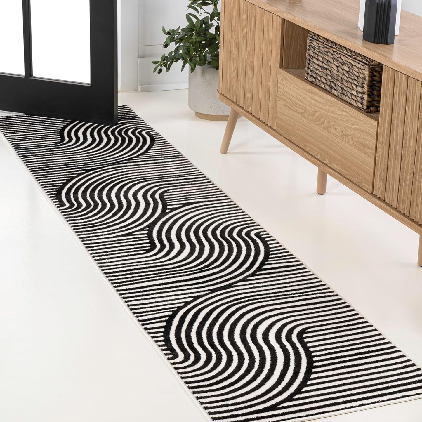 JONATHAN Y Hallie High-Low Curve Ivory/Cream Indoor/Outdoor Area Rug, 8x10, Minimalist, Pet Friendly, Non-Shedding, Stain Resistant, Hose-Washable for Backyard, Patio, Porch (SCN100B-8)