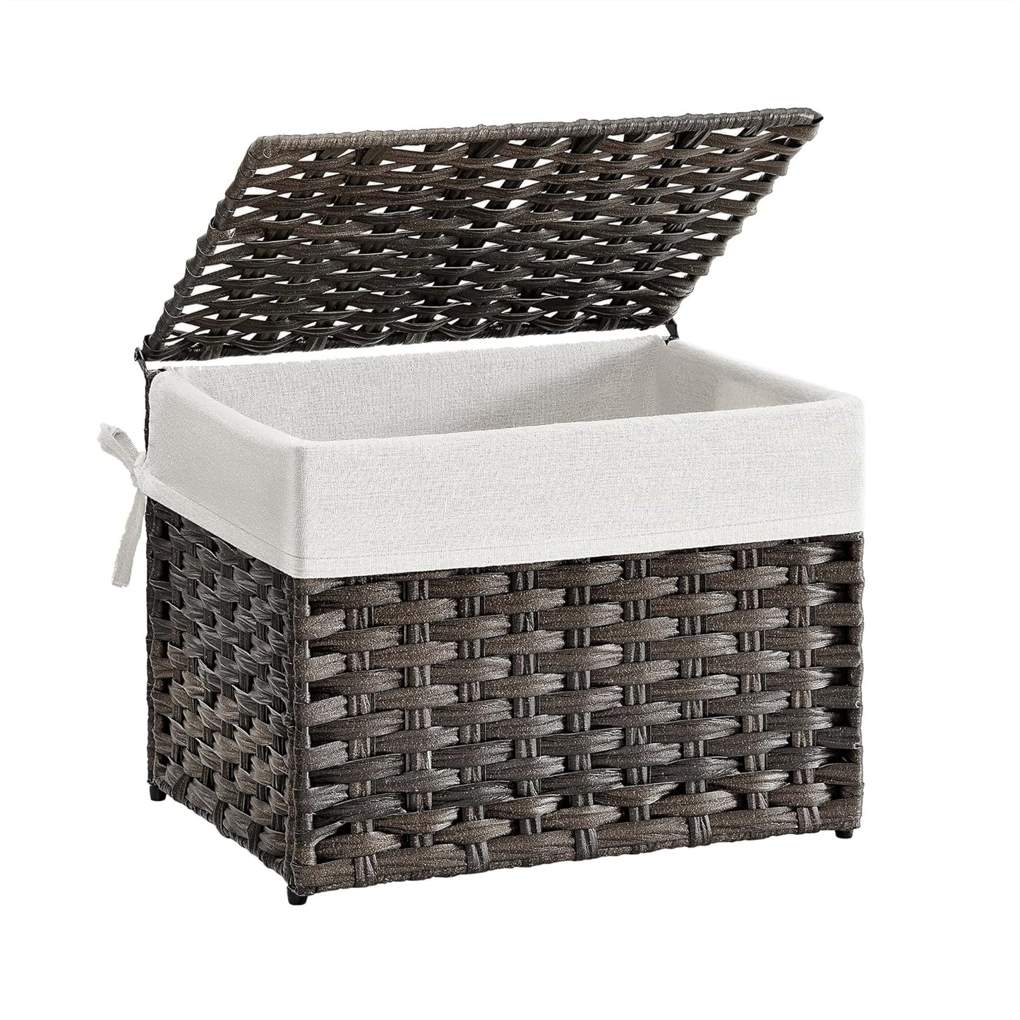 SONGMICS Storage Basket with Lid, 42.3 Gallon (160L) Storage Bin, Woven Blanket Storage Basket with Handles, Foldable, Removable Liner, Metal Frame, for Bedroom, Laundry Room, Brown URST76BR