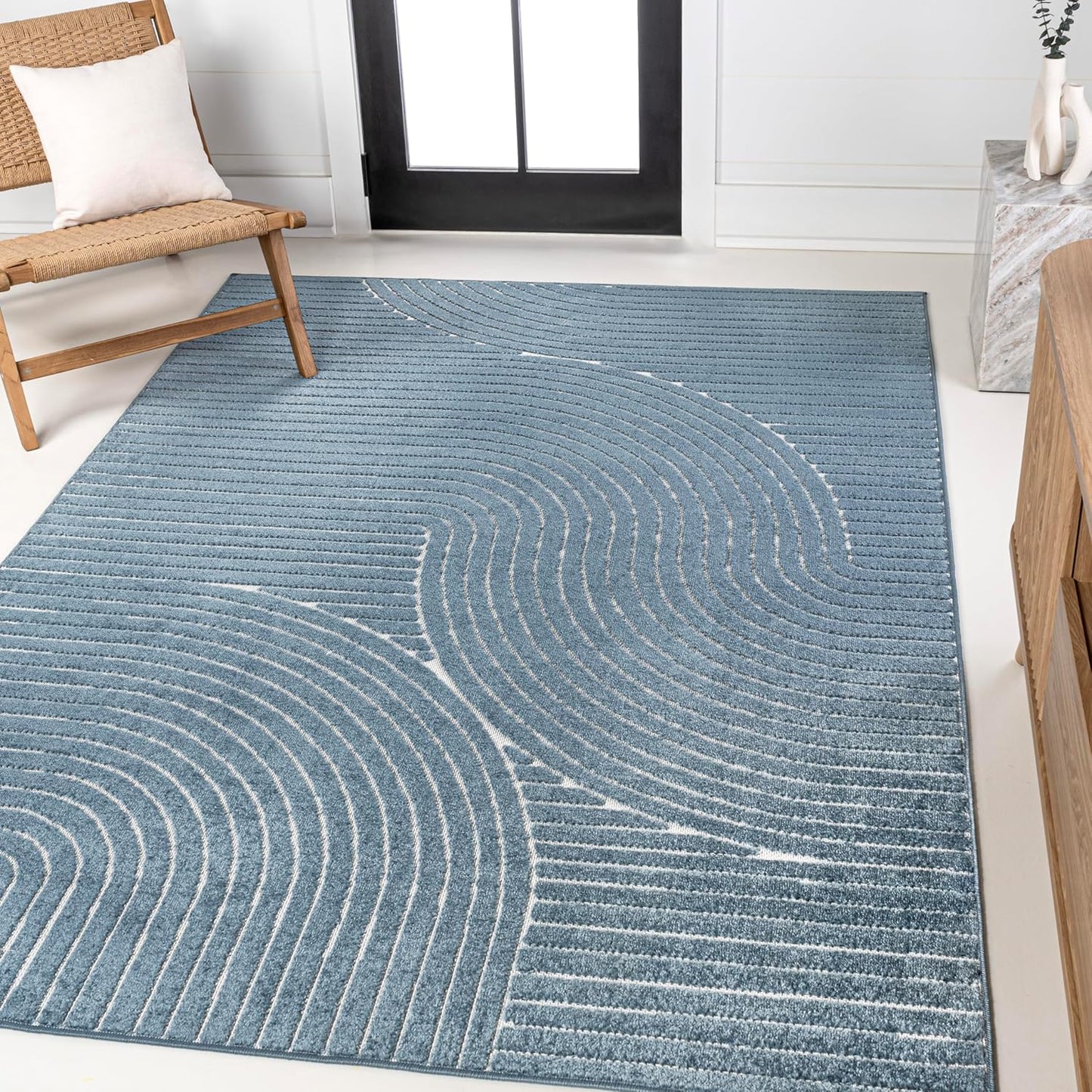 JONATHAN Y Hallie High-Low Curve Ivory/Cream Indoor/Outdoor Area Rug, 8x10, Minimalist, Pet Friendly, Non-Shedding, Stain Resistant, Hose-Washable for Backyard, Patio, Porch (SCN100B-8)