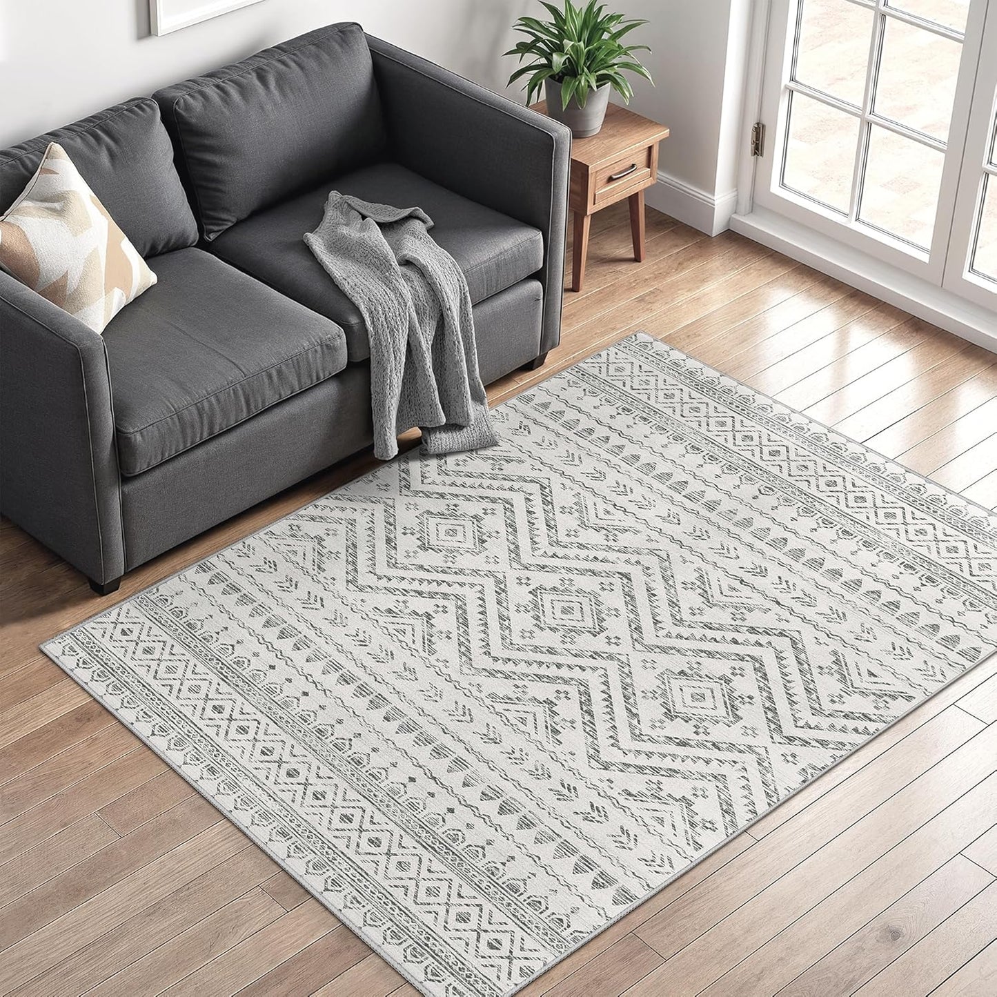10x14 Area Rug for Living Room Moroccan Washable Rugs Non Slip Indoor Floor Carpet Foldable Large Soft Area Rug for Dining Room Bedroom with Low Pile(Grey,10'x14')
