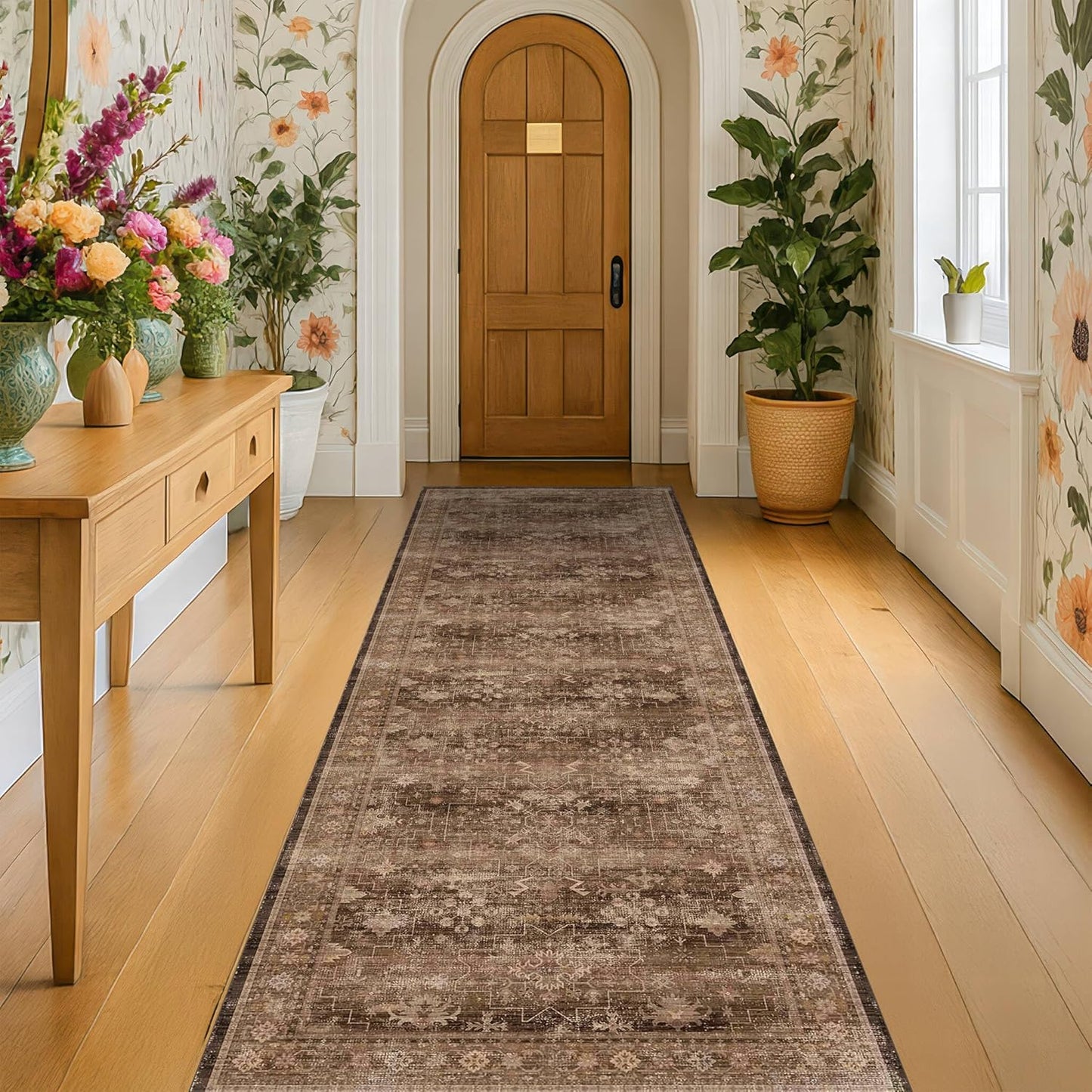 Green Area Rugs 9x12 Living Room - Washable Oriental Geometric, Extra Large for Bedroom Non Slip Soft Faux Wool Carpet for Dining Room Playroom, Lounge - Blue and Green Floral Rug
