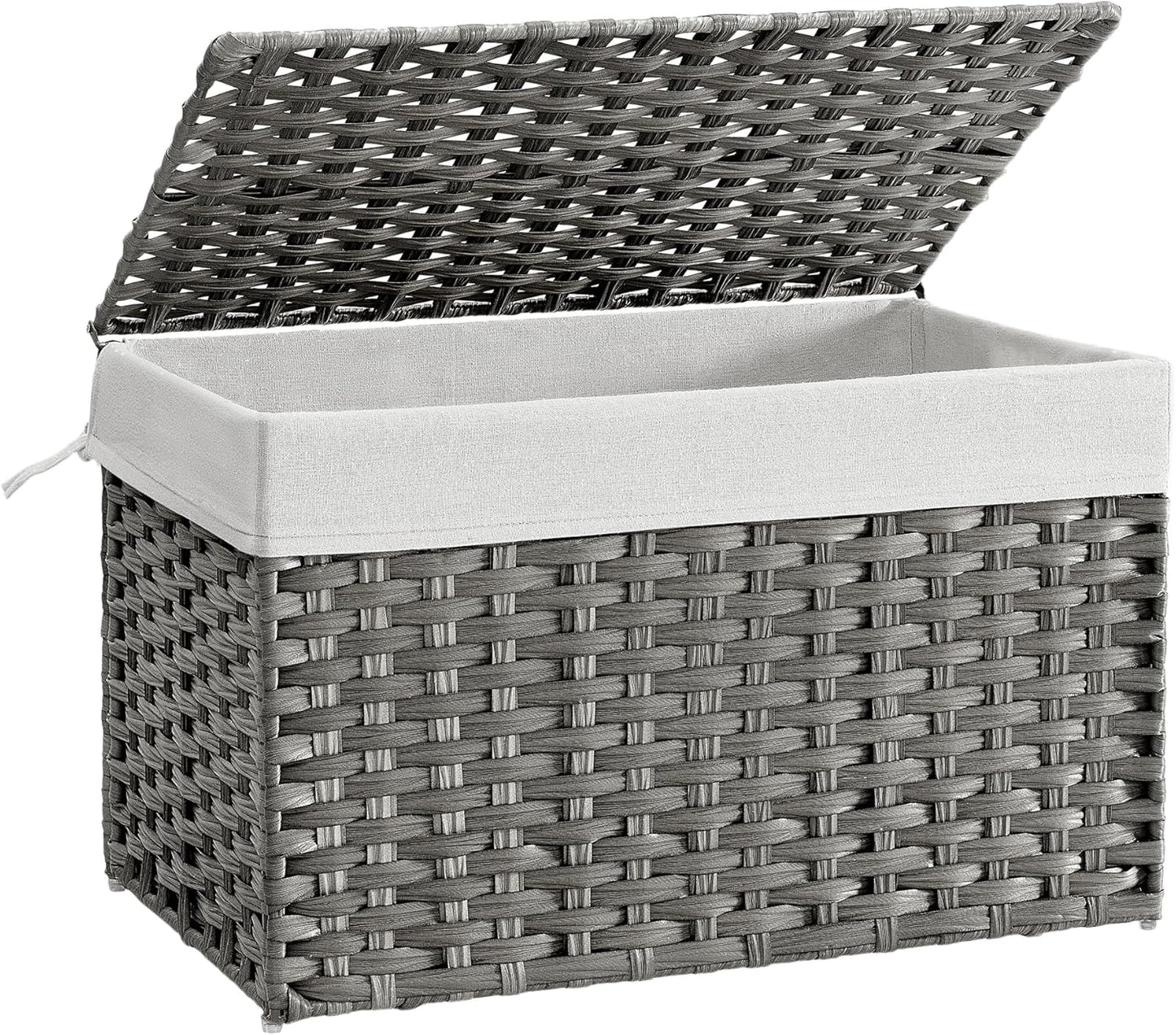 SONGMICS Storage Basket with Lid, 42.3 Gallon (160L) Storage Bin, Woven Blanket Storage Basket with Handles, Foldable, Removable Liner, Metal Frame, for Bedroom, Laundry Room, Brown URST76BR