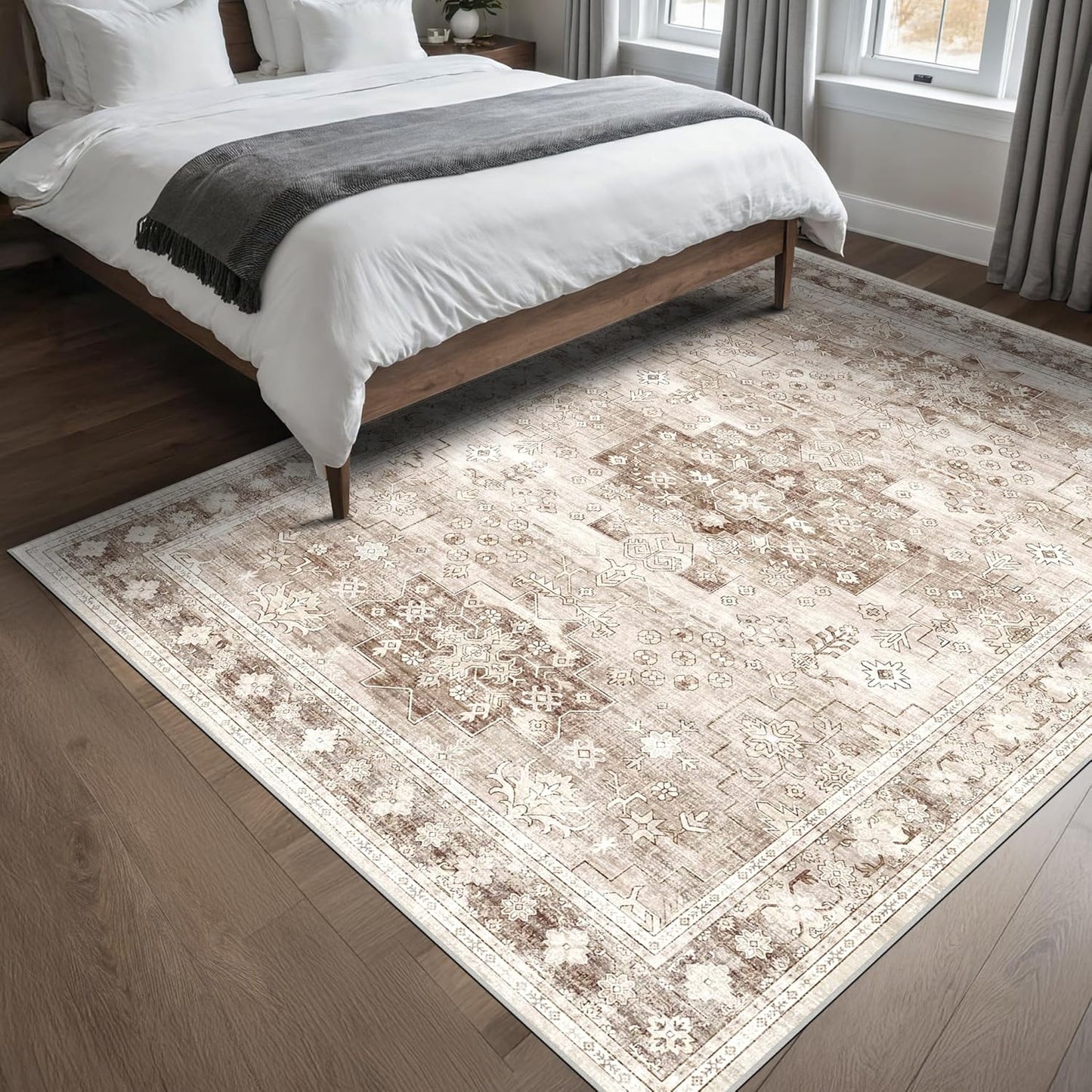 Green Area Rugs 9x12 Living Room - Washable Oriental Geometric, Extra Large for Bedroom Non Slip Soft Faux Wool Carpet for Dining Room Playroom, Lounge - Blue and Green Floral Rug