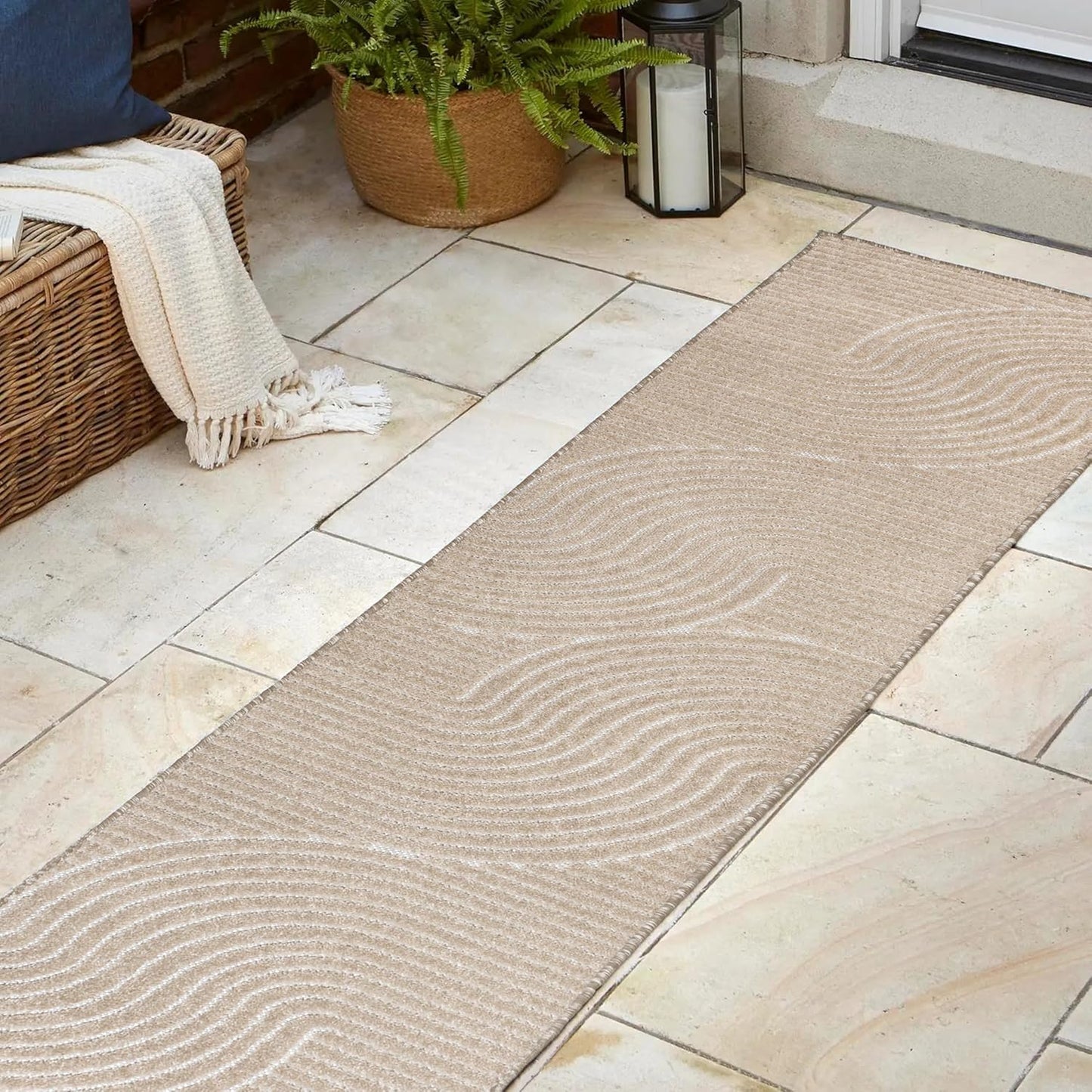 JONATHAN Y Hallie High-Low Curve Ivory/Cream Indoor/Outdoor Area Rug, 8x10, Minimalist, Pet Friendly, Non-Shedding, Stain Resistant, Hose-Washable for Backyard, Patio, Porch (SCN100B-8)