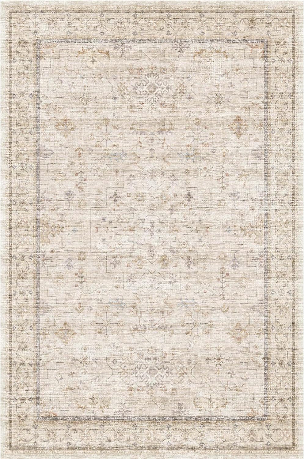 Green Area Rugs 9x12 Living Room - Washable Oriental Geometric, Extra Large for Bedroom Non Slip Soft Faux Wool Carpet for Dining Room Playroom, Lounge - Blue and Green Floral Rug