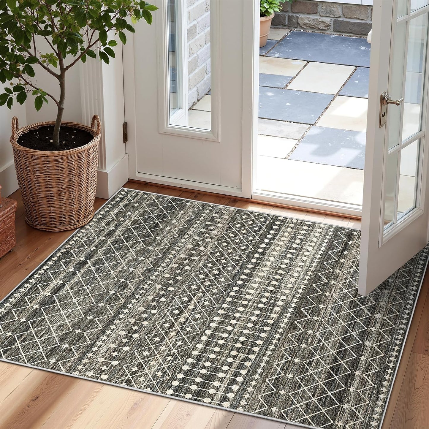10x14 Area Rug for Living Room Moroccan Washable Rugs Non Slip Indoor Floor Carpet Foldable Large Soft Area Rug for Dining Room Bedroom with Low Pile(Grey,10'x14')