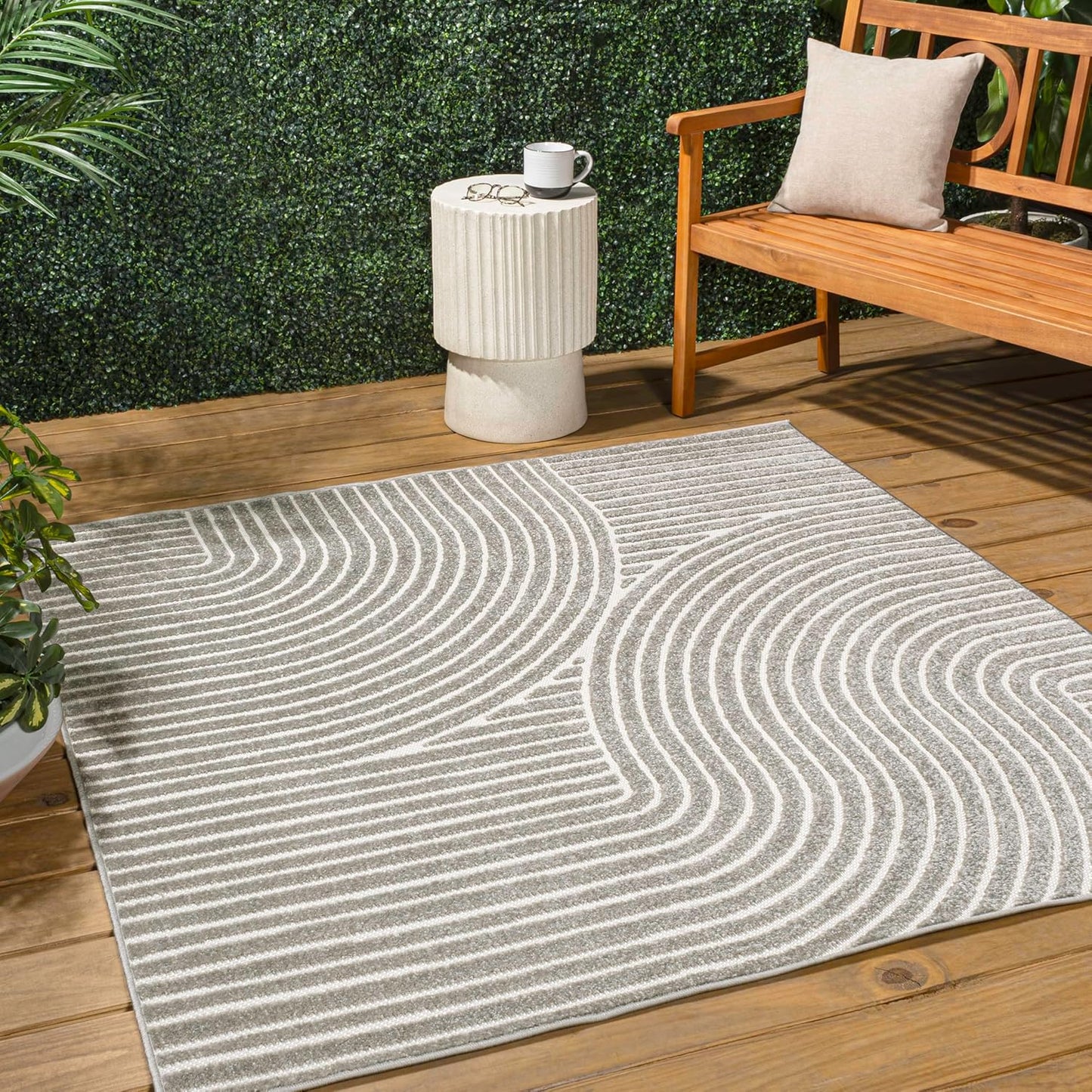 JONATHAN Y Hallie High-Low Curve Ivory/Cream Indoor/Outdoor Area Rug, 8x10, Minimalist, Pet Friendly, Non-Shedding, Stain Resistant, Hose-Washable for Backyard, Patio, Porch (SCN100B-8)