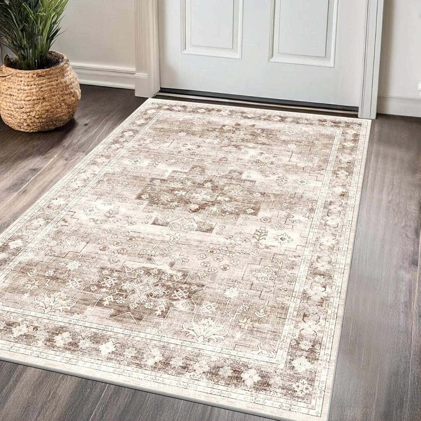 Green Area Rugs 9x12 Living Room - Washable Oriental Geometric, Extra Large for Bedroom Non Slip Soft Faux Wool Carpet for Dining Room Playroom, Lounge - Blue and Green Floral Rug