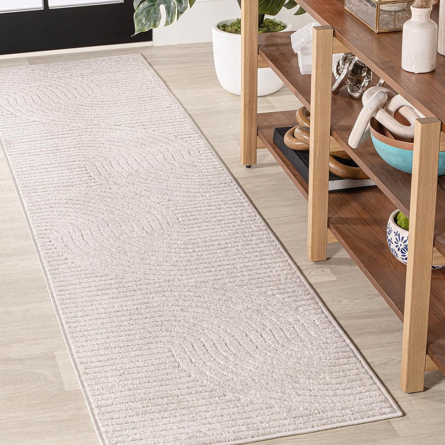 JONATHAN Y Hallie High-Low Curve Ivory/Cream Indoor/Outdoor Area Rug, 8x10, Minimalist, Pet Friendly, Non-Shedding, Stain Resistant, Hose-Washable for Backyard, Patio, Porch (SCN100B-8)
