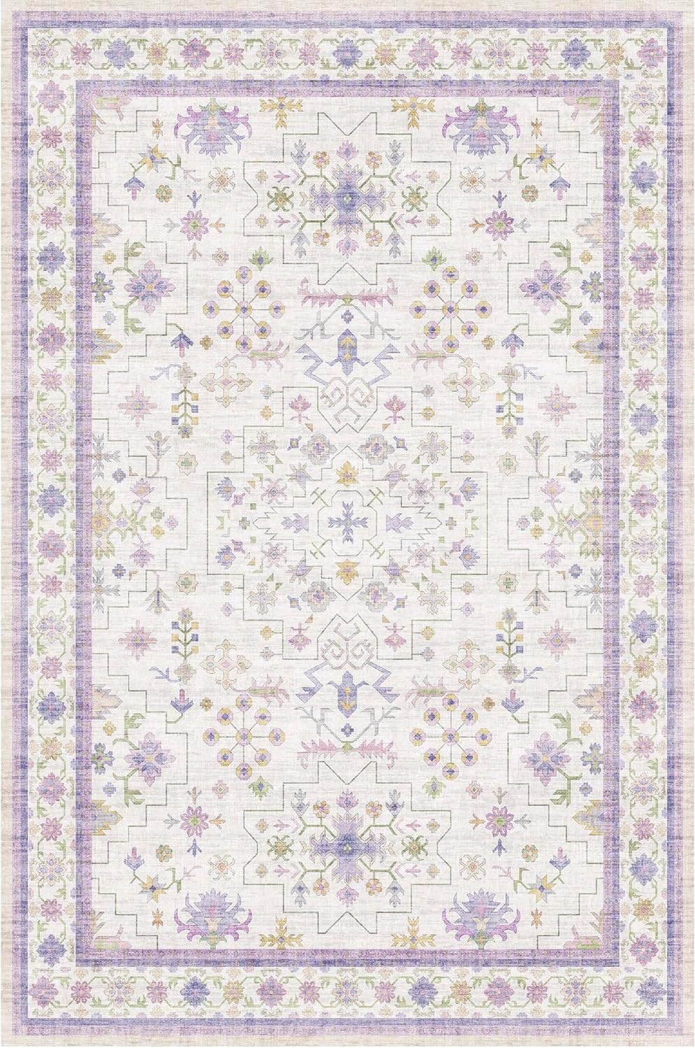 Green Area Rugs 9x12 Living Room - Washable Oriental Geometric, Extra Large for Bedroom Non Slip Soft Faux Wool Carpet for Dining Room Playroom, Lounge - Blue and Green Floral Rug
