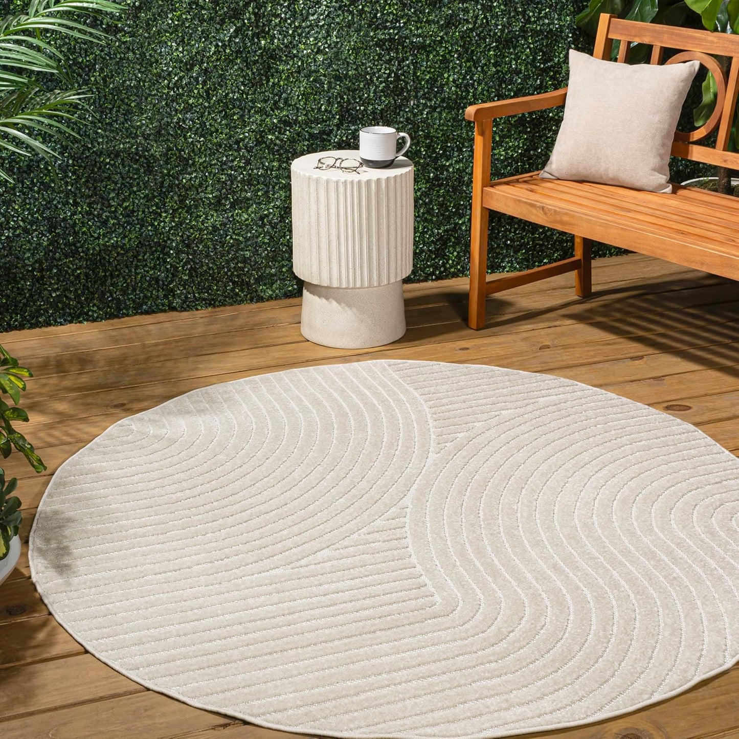 JONATHAN Y Hallie High-Low Curve Ivory/Cream Indoor/Outdoor Area Rug, 8x10, Minimalist, Pet Friendly, Non-Shedding, Stain Resistant, Hose-Washable for Backyard, Patio, Porch (SCN100B-8)