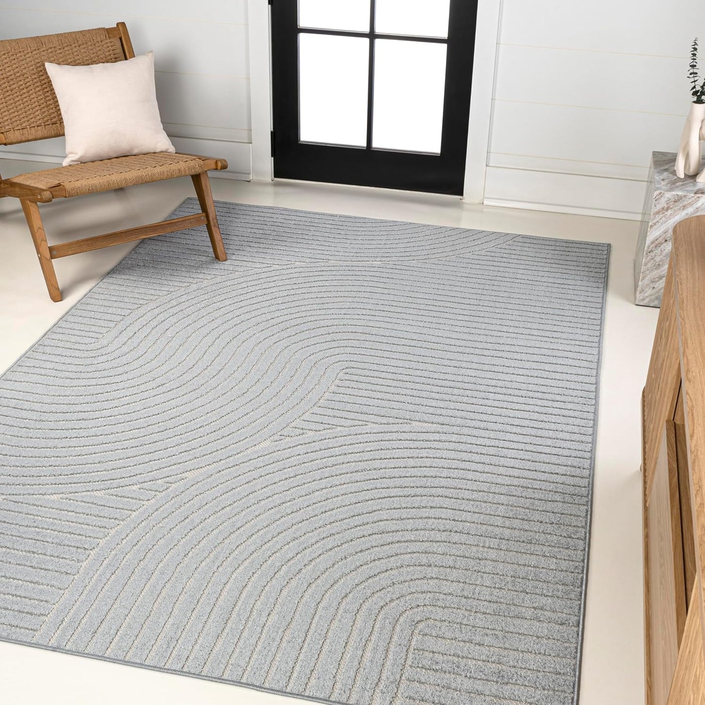 JONATHAN Y Hallie High-Low Curve Ivory/Cream Indoor/Outdoor Area Rug, 8x10, Minimalist, Pet Friendly, Non-Shedding, Stain Resistant, Hose-Washable for Backyard, Patio, Porch (SCN100B-8)