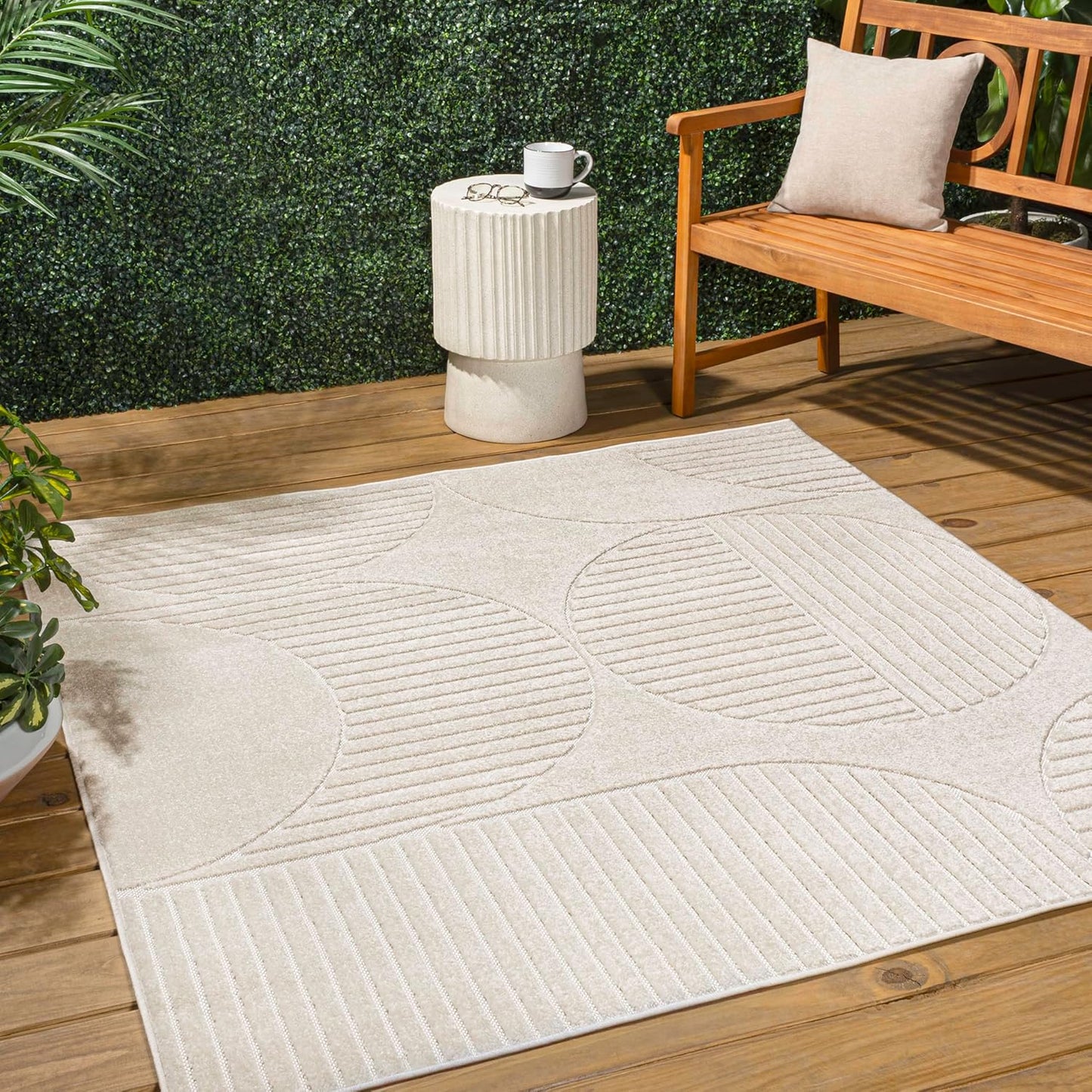 JONATHAN Y Nordby High-Low Arch Striped Ivory/Cream Indoor/Outdoor Area Rug, 8x10, Modern, Contemporary, Geometric, Bohemian, Bedroom, Kitchen, Living Room,Non Shedding (SCN104B-8)