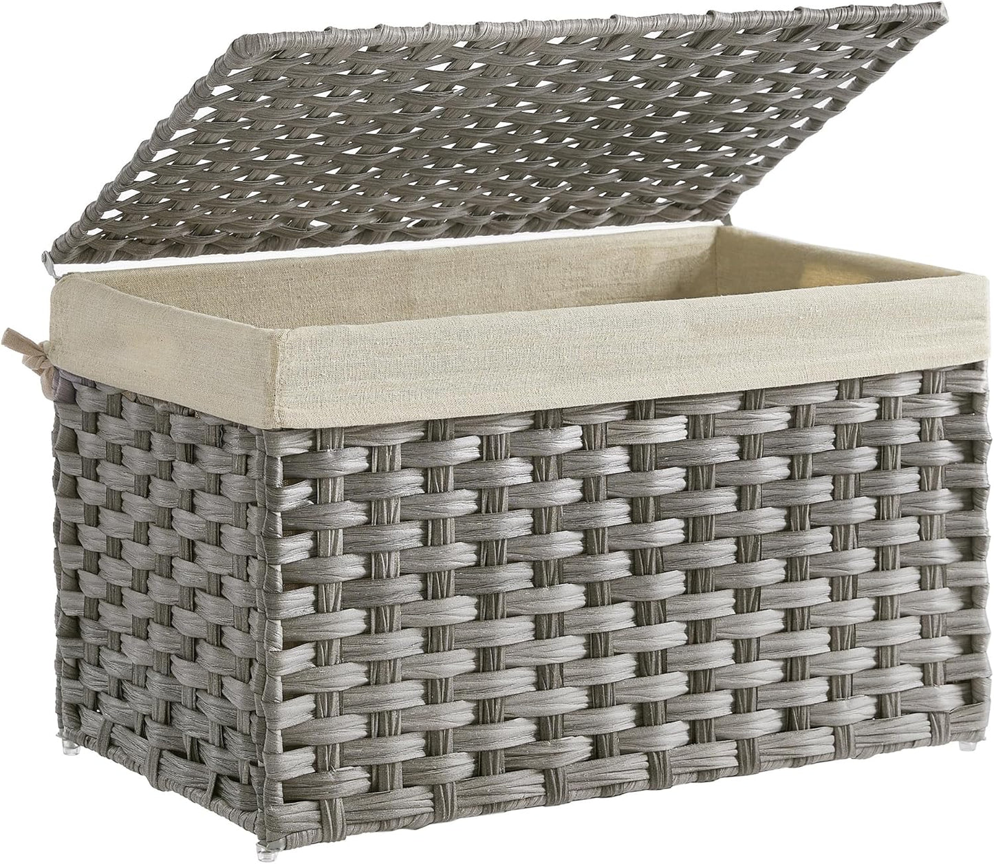SONGMICS Storage Basket with Lid, 42.3 Gallon (160L) Storage Bin, Woven Blanket Storage Basket with Handles, Foldable, Removable Liner, Metal Frame, for Bedroom, Laundry Room, Brown URST76BR