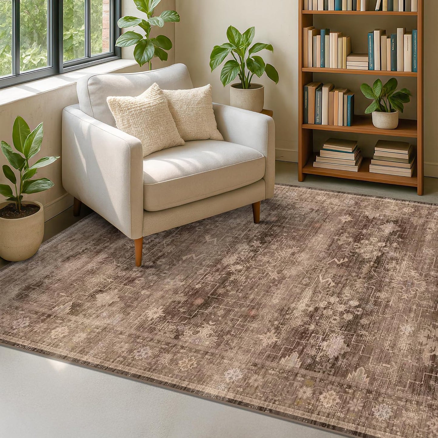 Green Area Rugs 9x12 Living Room - Washable Oriental Geometric, Extra Large for Bedroom Non Slip Soft Faux Wool Carpet for Dining Room Playroom, Lounge - Blue and Green Floral Rug
