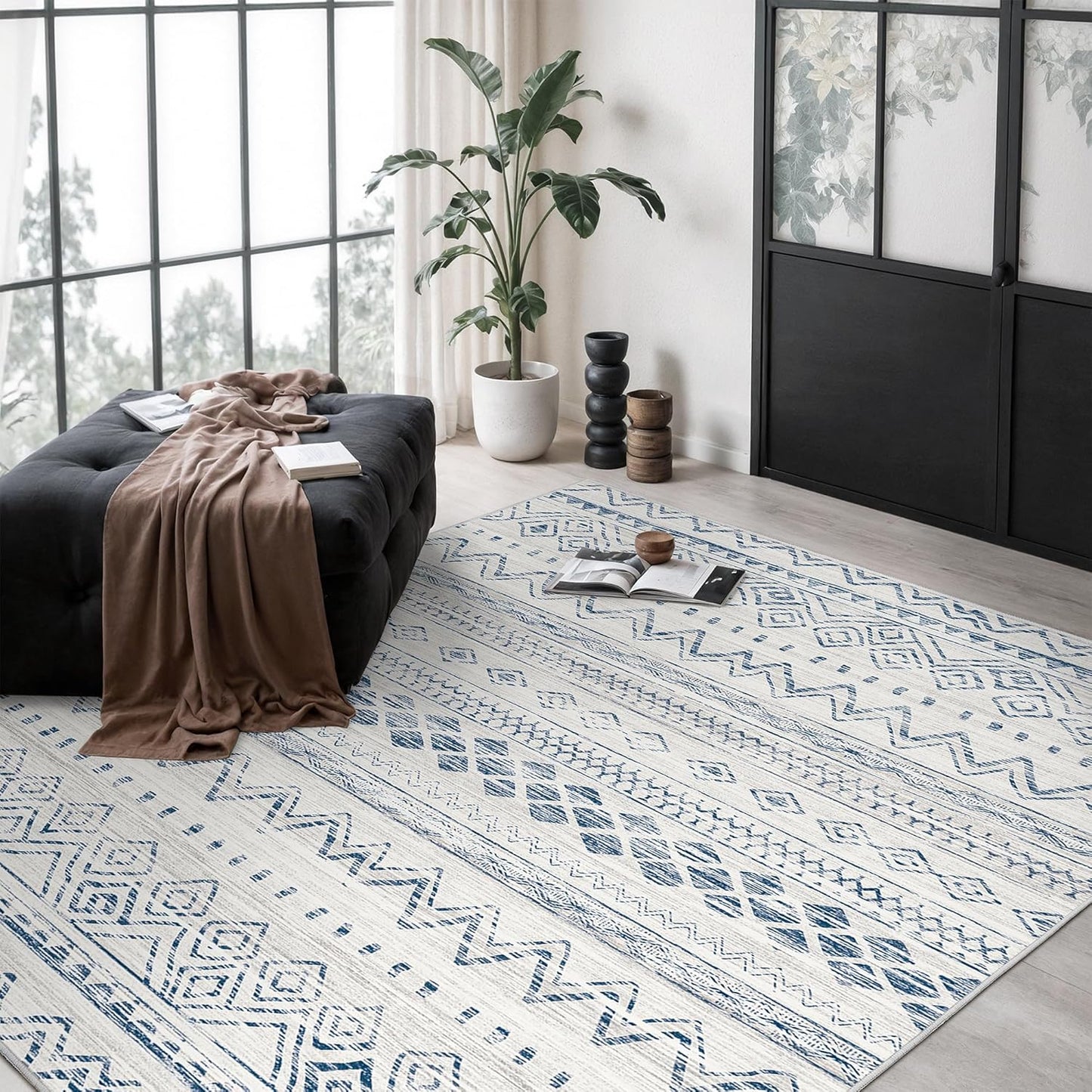10x14 Area Rug for Living Room Moroccan Washable Rugs Non Slip Indoor Floor Carpet Foldable Large Soft Area Rug for Dining Room Bedroom with Low Pile(Grey,10'x14')