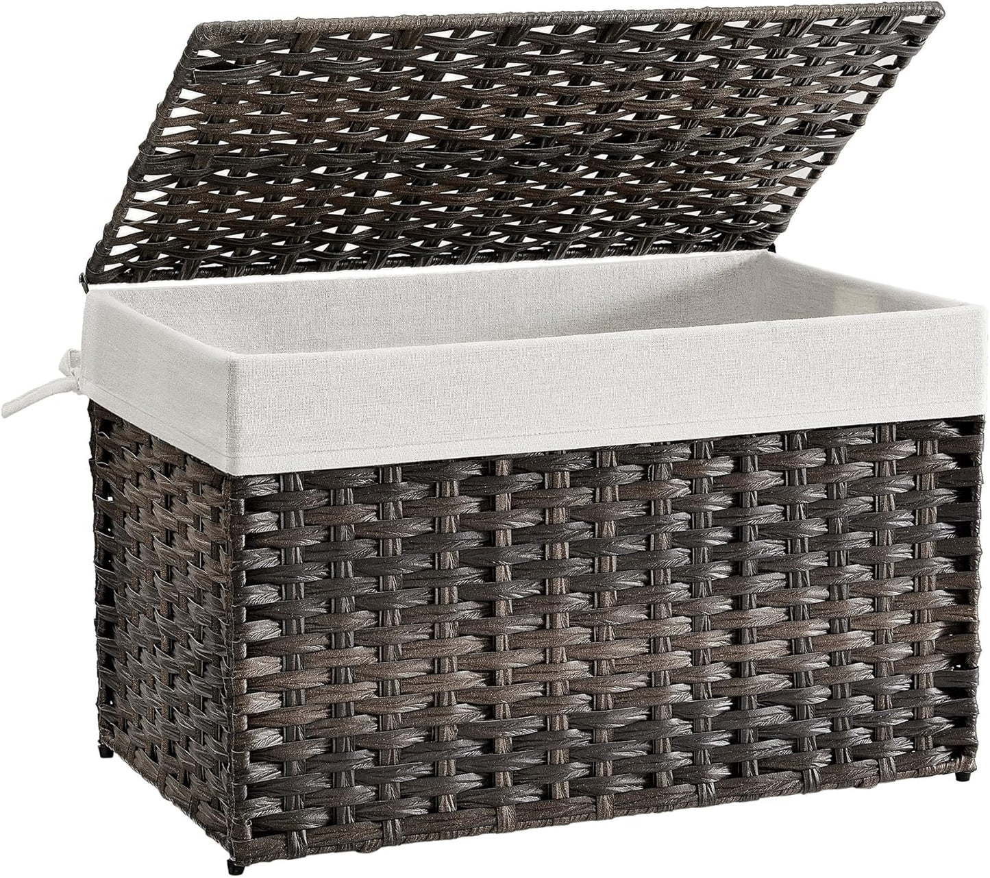 SONGMICS Storage Basket with Lid, 42.3 Gallon (160L) Storage Bin, Woven Blanket Storage Basket with Handles, Foldable, Removable Liner, Metal Frame, for Bedroom, Laundry Room, Brown URST76BR