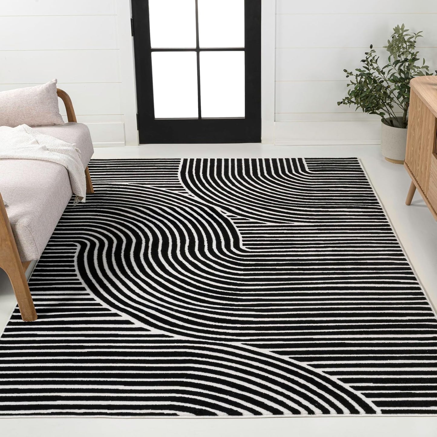 JONATHAN Y Hallie High-Low Curve Ivory/Cream Indoor/Outdoor Area Rug, 8x10, Minimalist, Pet Friendly, Non-Shedding, Stain Resistant, Hose-Washable for Backyard, Patio, Porch (SCN100B-8)