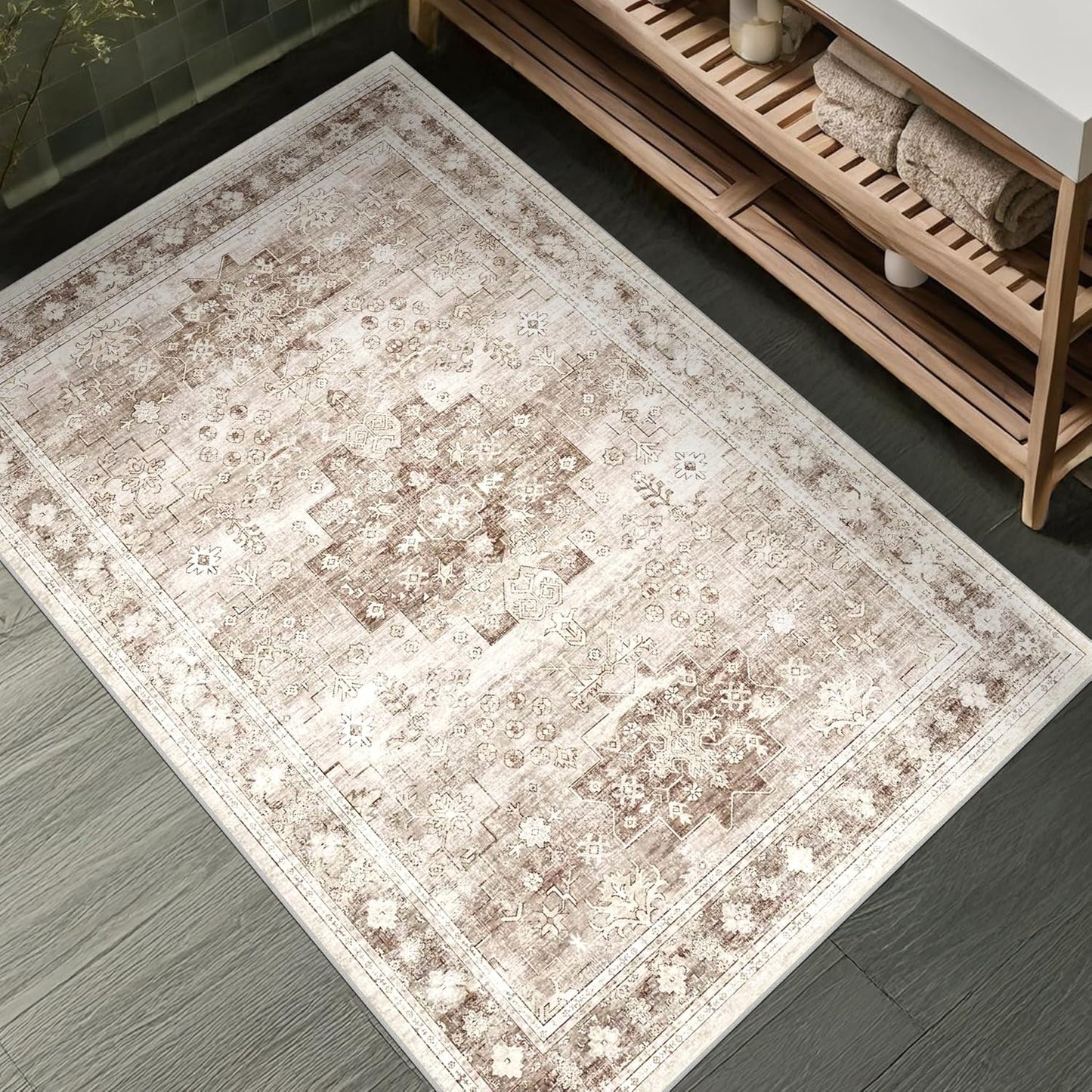 Green Area Rugs 9x12 Living Room - Washable Oriental Geometric, Extra Large for Bedroom Non Slip Soft Faux Wool Carpet for Dining Room Playroom, Lounge - Blue and Green Floral Rug