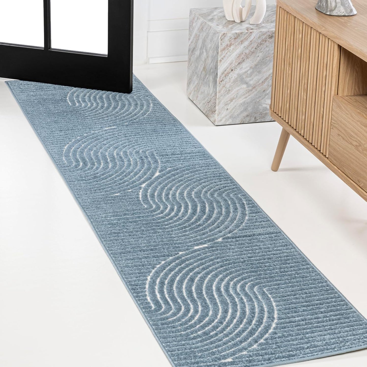 JONATHAN Y Hallie High-Low Curve Ivory/Cream Indoor/Outdoor Area Rug, 8x10, Minimalist, Pet Friendly, Non-Shedding, Stain Resistant, Hose-Washable for Backyard, Patio, Porch (SCN100B-8)