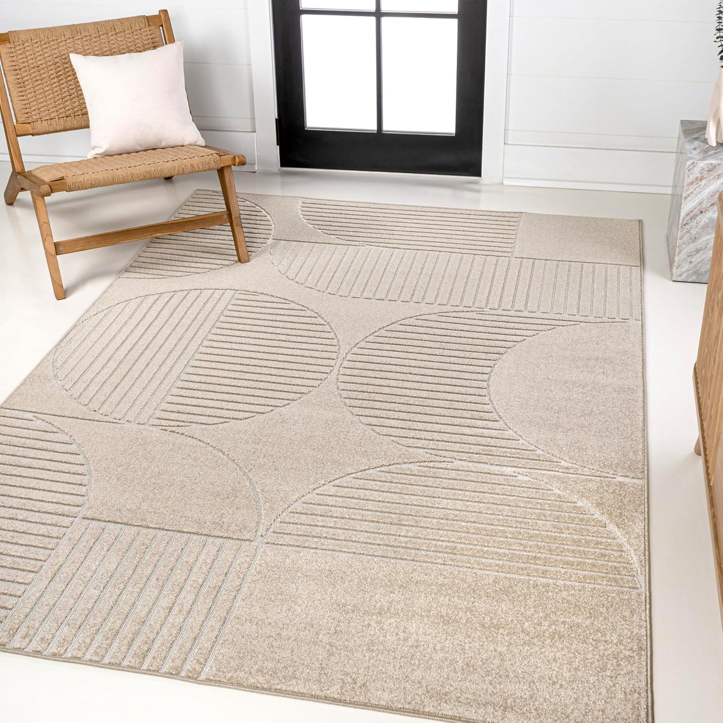 JONATHAN Y Nordby High-Low Arch Striped Ivory/Cream Indoor/Outdoor Area Rug, 8x10, Modern, Contemporary, Geometric, Bohemian, Bedroom, Kitchen, Living Room,Non Shedding (SCN104B-8)