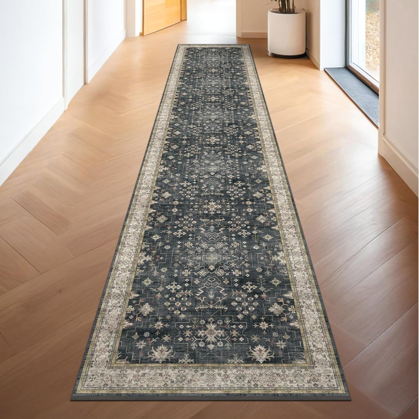 Green Area Rugs 9x12 Living Room - Washable Oriental Geometric, Extra Large for Bedroom Non Slip Soft Faux Wool Carpet for Dining Room Playroom, Lounge - Blue and Green Floral Rug