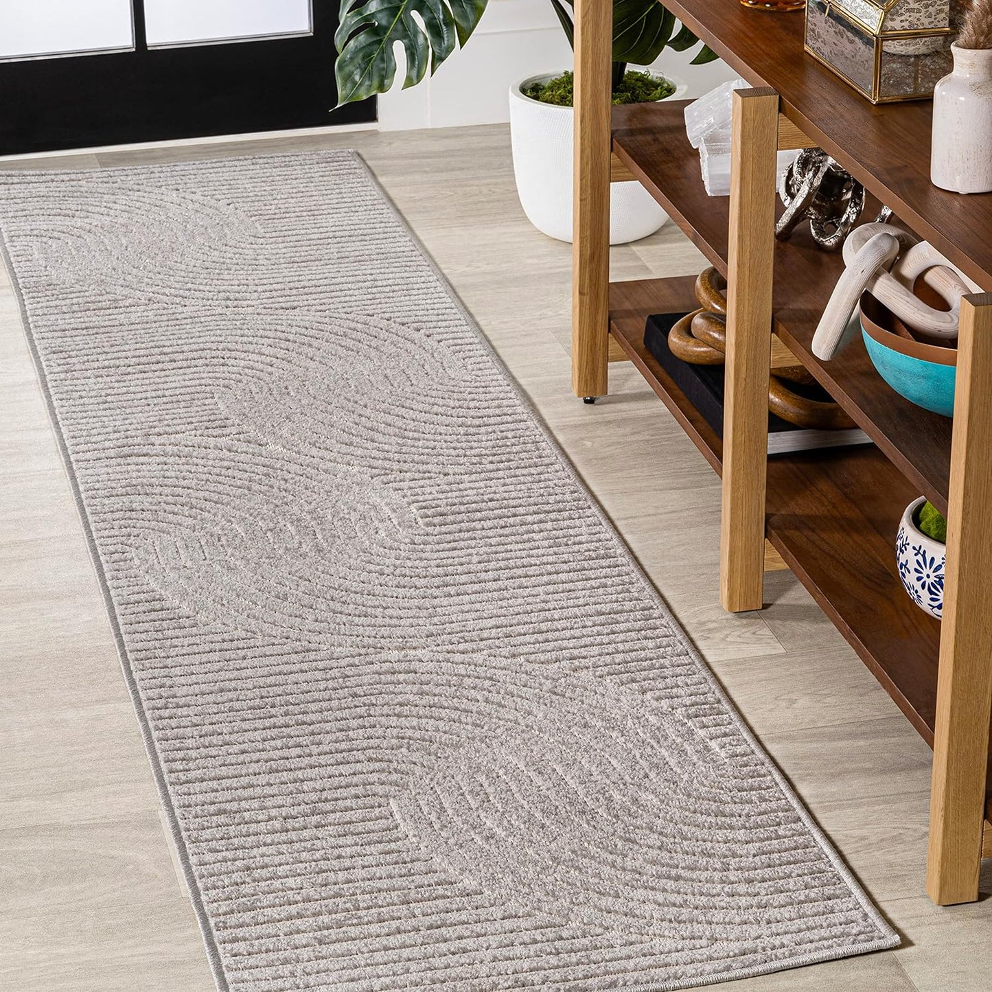 JONATHAN Y Hallie High-Low Curve Ivory/Cream Indoor/Outdoor Area Rug, 8x10, Minimalist, Pet Friendly, Non-Shedding, Stain Resistant, Hose-Washable for Backyard, Patio, Porch (SCN100B-8)