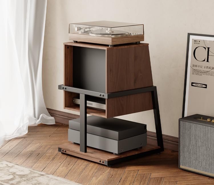 FITUEYES Design Record Player Stand with Vinyl Record Storage, Turntable Stand with Station up to 120 pcs, Small Entertainment Center for Living Room, Eiffel Series
