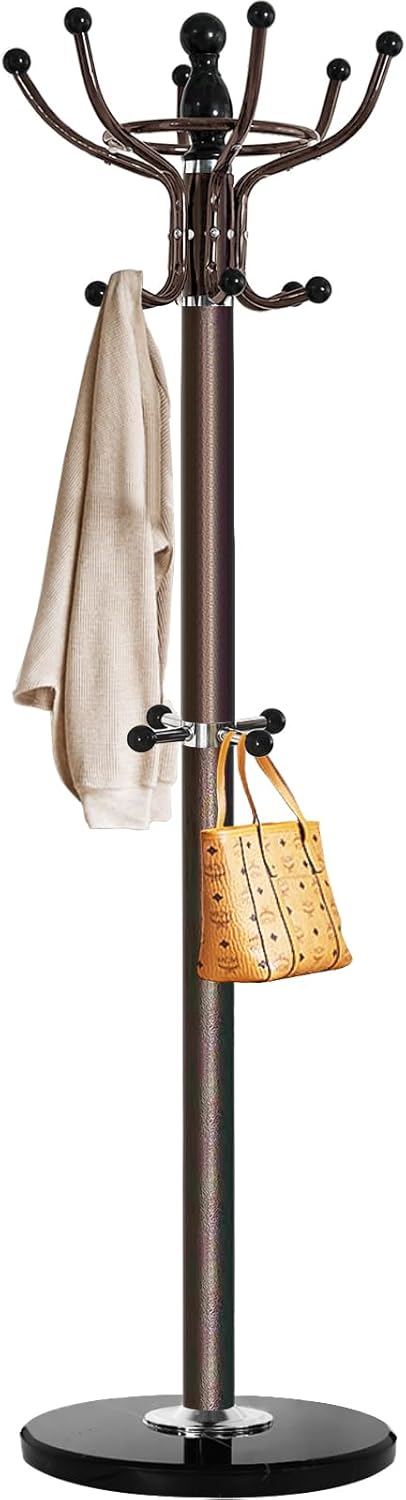 Kertnic Freestanding Coat Rack with 18 Hooks & Marble Base - Heavy Duty Metal Hall Tree Stand for Entryway, Hats, Coats, Bags Rack- Modern Hanger Organizer for Home, Office, Dorm (18 hooks -Black)