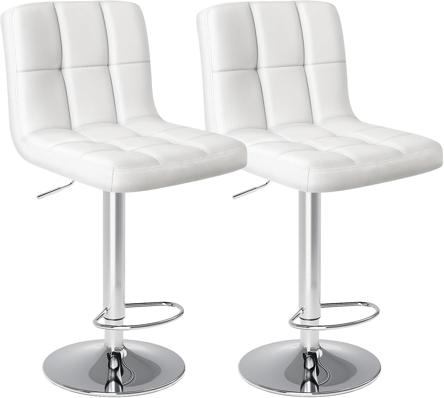 Sweetcrispy Bar Stools Set of 2, Armless PU Leather Adjustable Swivel Barstools, Hydraulic Kitchen Counter Height Thickened Seat Cushion Square Island Countertop Chairs with Back, Light Black