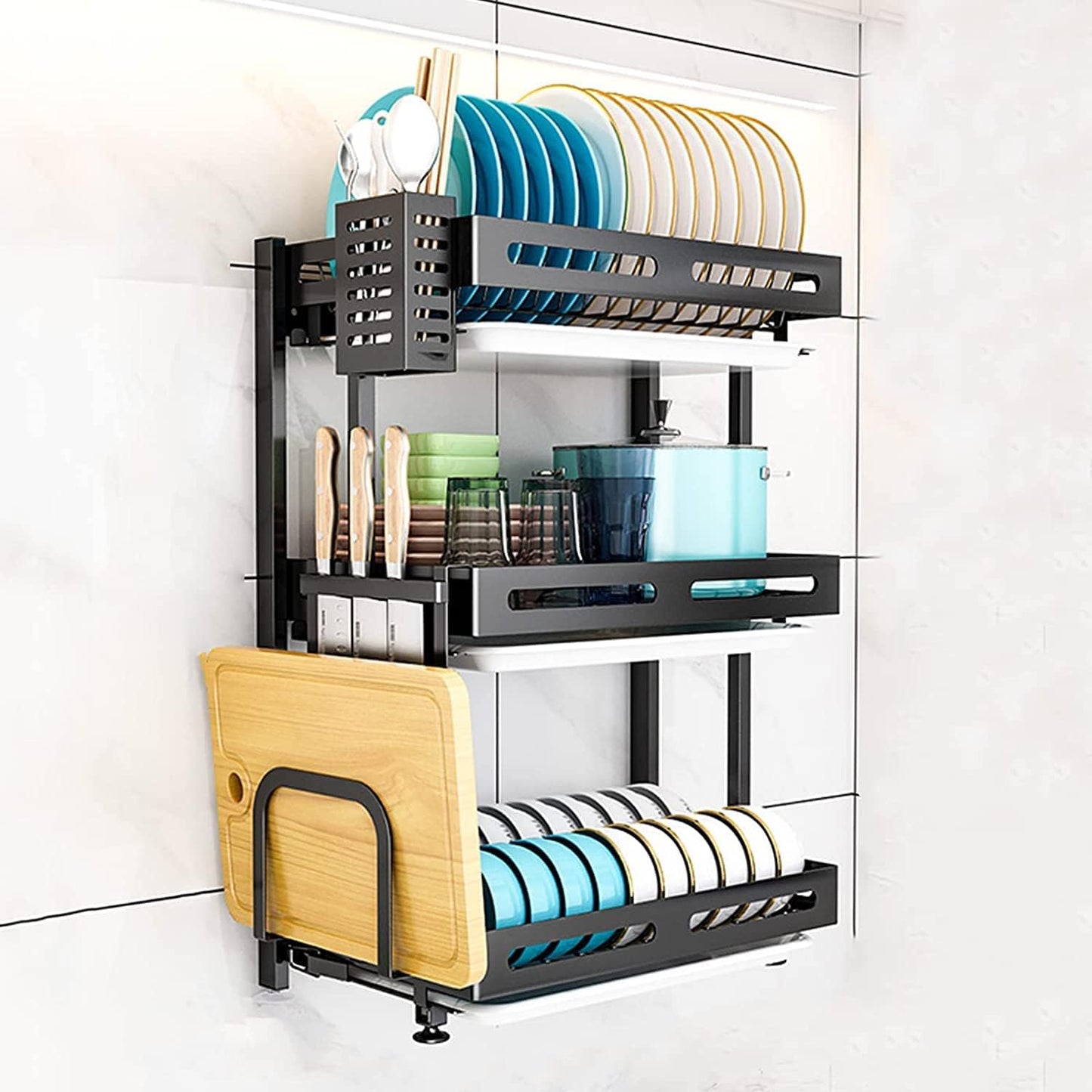 Dish Drying Racks Kitchen Wall-mounted Stainless Steel Dish Rack Drain Rack With Drain Pan, Foldable Stainless Steel Dish Rack,Kitchen Storage Shelf,Draining Board