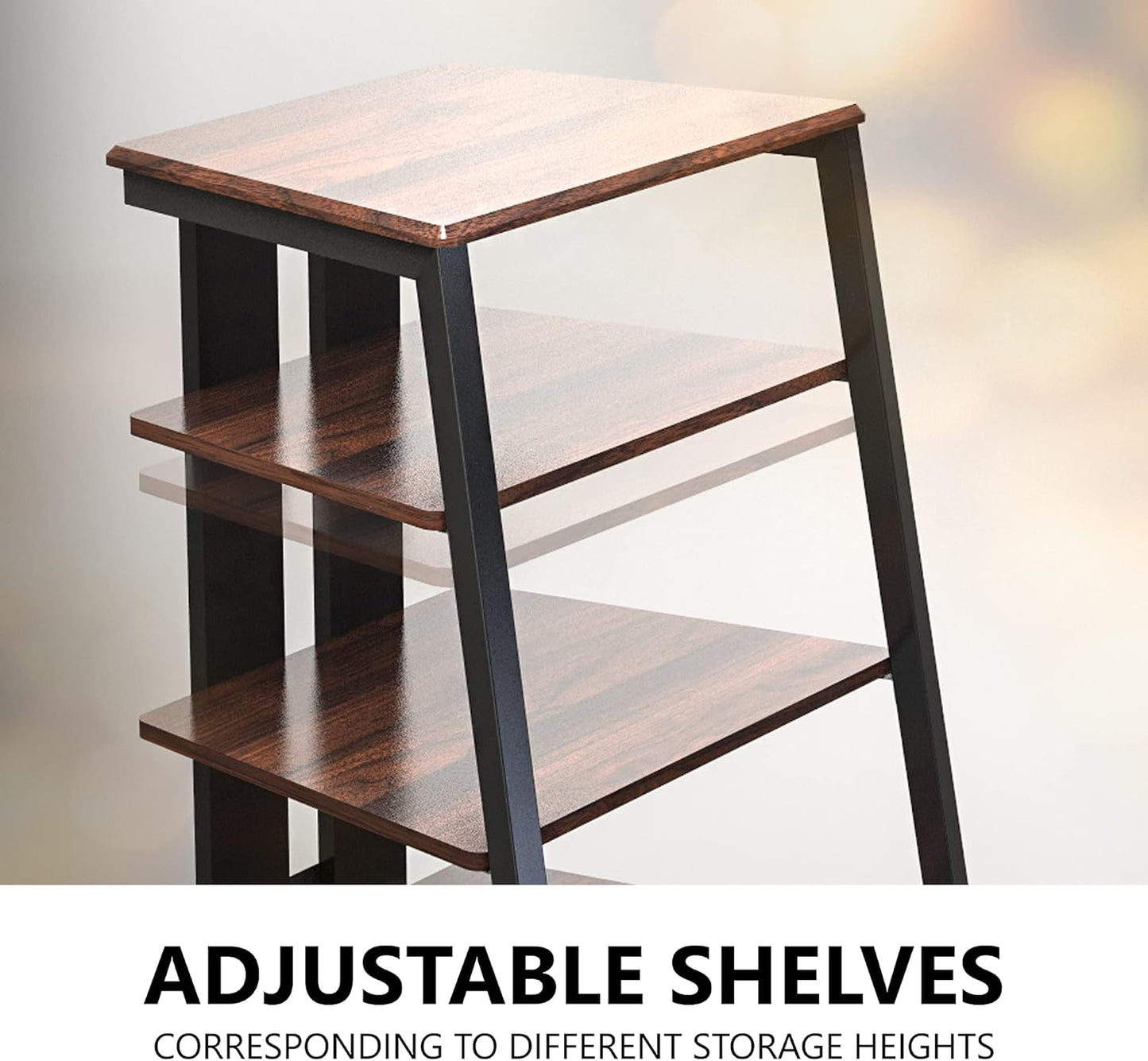 FITUEYES Design 4-Tier AV Media Stand Corner Shelf for Record Player Wooden Stereo Cabinet Audio Rack Tower with Height Adjustable Wooden Shelves for ps4 (Walnut)
