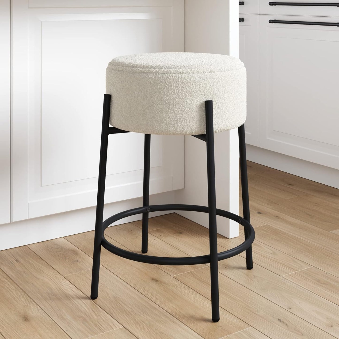 Nathan James Barker Classic Counter Height Wood Barstool with Leather Removable Cushion, Backless Island 24" Bar Stool for Kitchen, Chestnut Brown