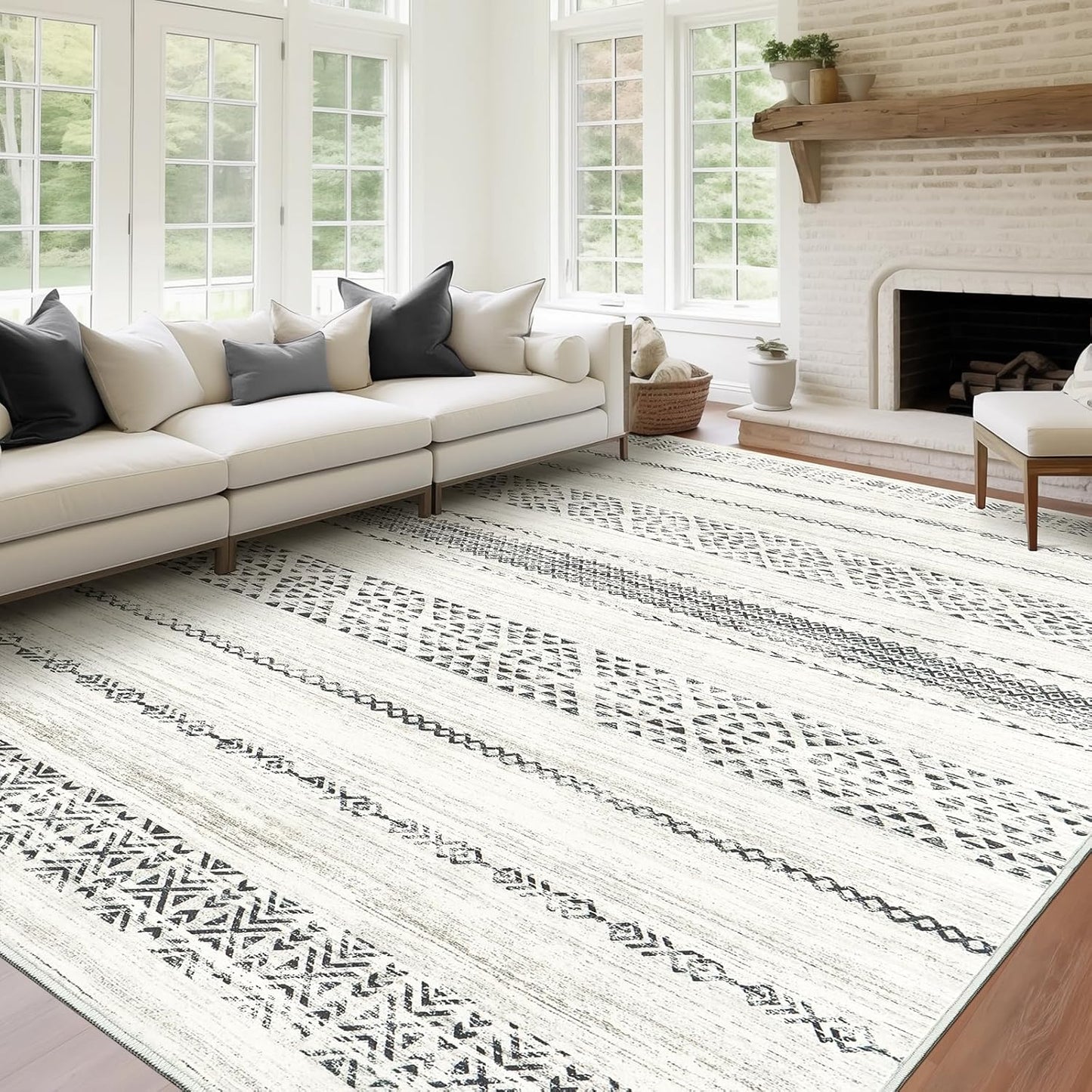 10x14 Area Rug for Living Room Moroccan Washable Rugs Non Slip Indoor Floor Carpet Foldable Large Soft Area Rug for Dining Room Bedroom with Low Pile(Grey,10'x14')