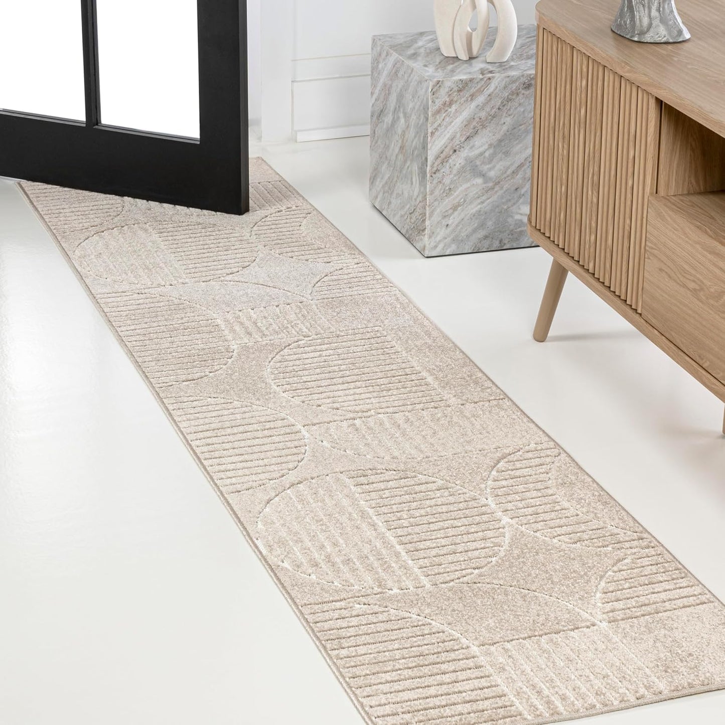JONATHAN Y Nordby High-Low Arch Striped Ivory/Cream Indoor/Outdoor Area Rug, 8x10, Modern, Contemporary, Geometric, Bohemian, Bedroom, Kitchen, Living Room,Non Shedding (SCN104B-8)